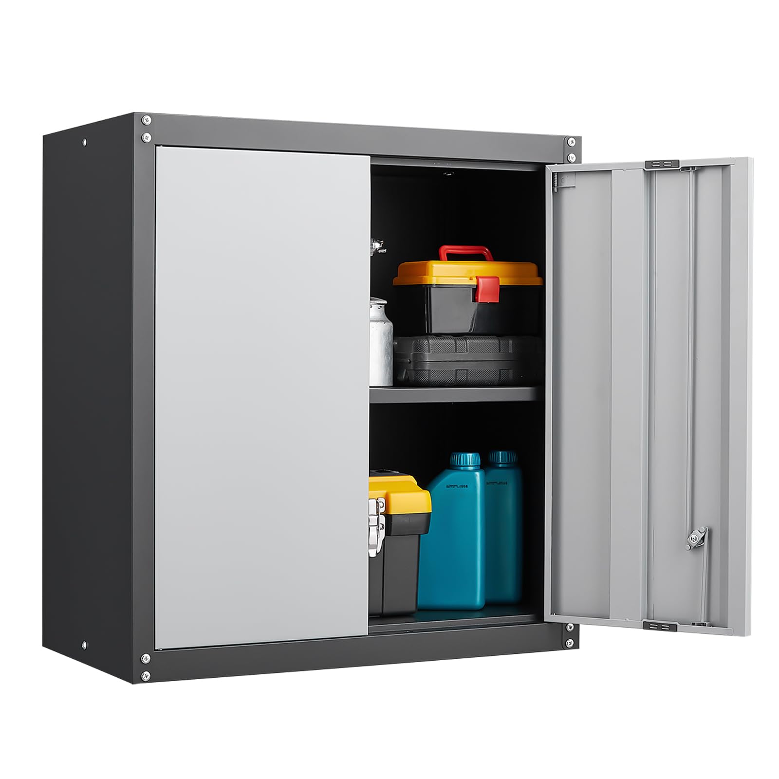 Metal Wall Mounted Storage Cabinet with Adjustable Shelf & Lock - 27.95