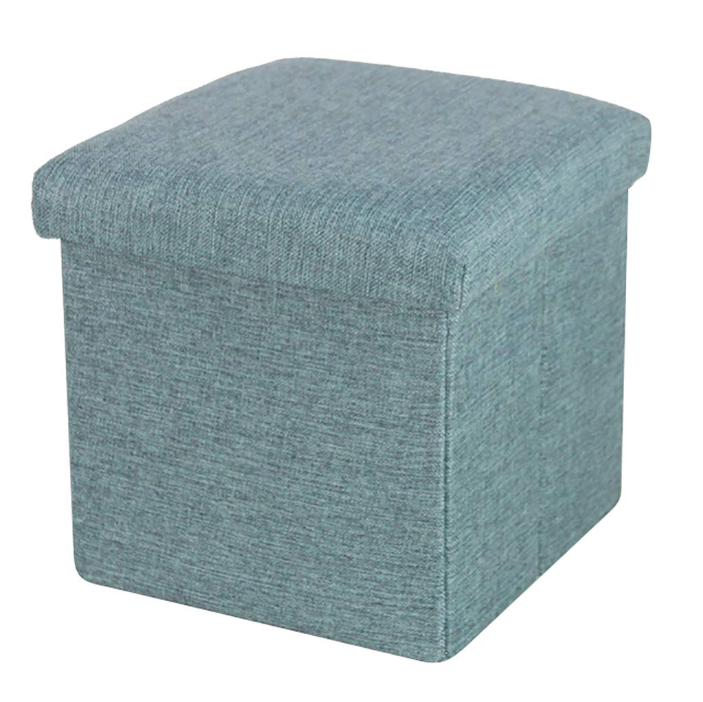 Foldable Ottoman Bench Storage Cube - 30x30x30cm Square Linen Fabric Seat with Padded Cushion, Multicolor Toy Box & Footrest for Living Room, Bedroom, Nursery - Modern Home Storage Solution (Blue)
