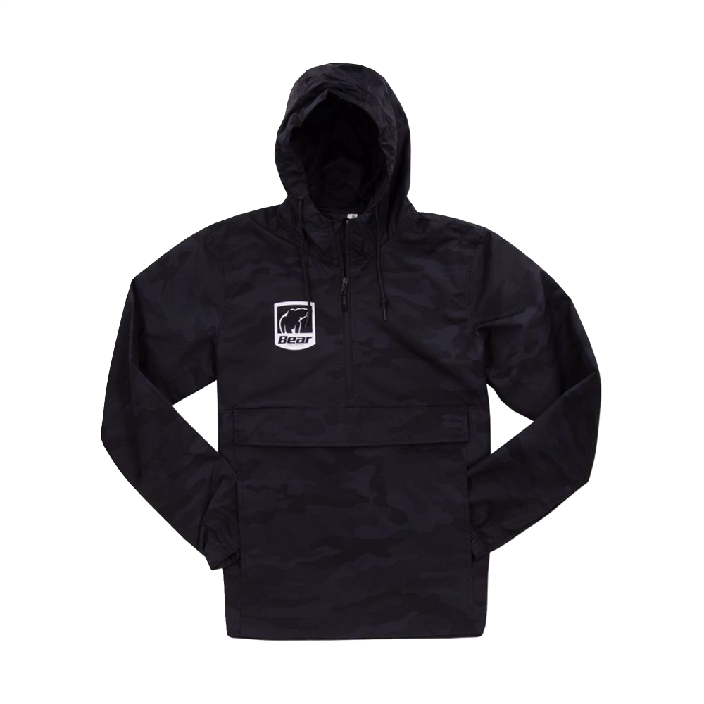 Black Camo Anorak Jacket - Waterproof Lightweight Hooded Windbreaker for Men & Women | Perfect for Hiking, Camping & Outdoor Adventures