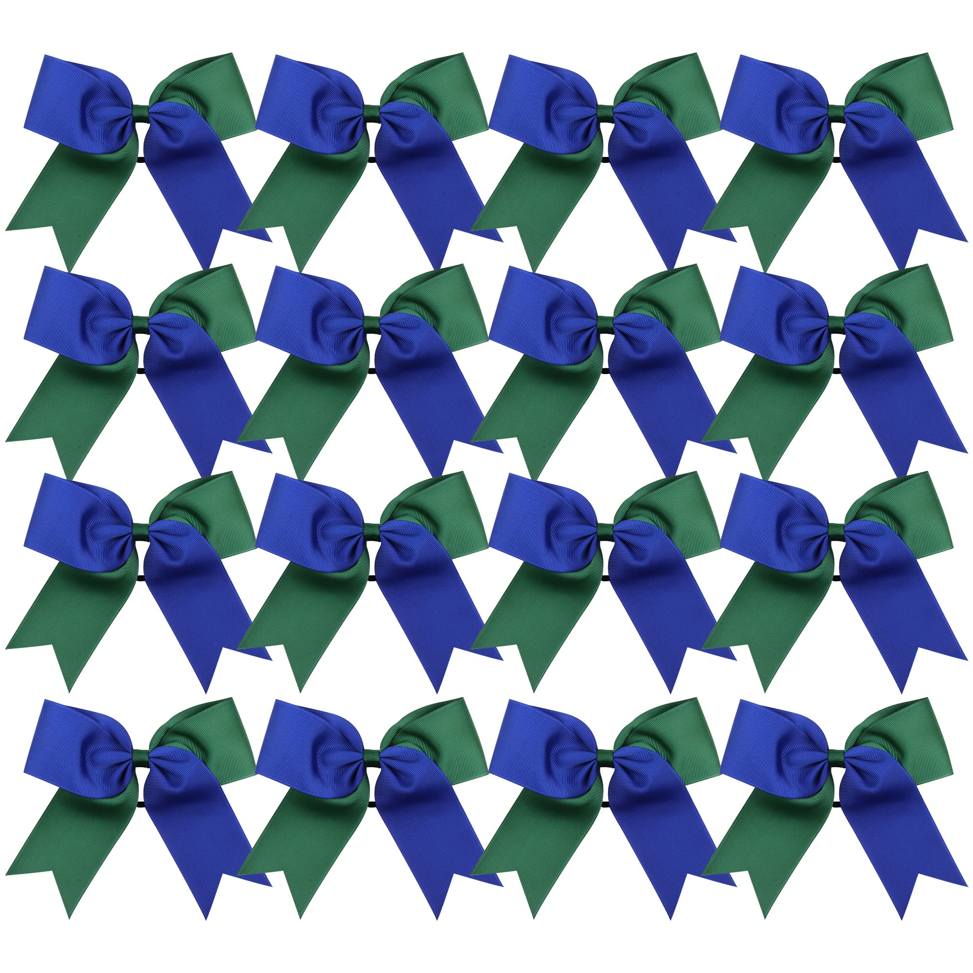 6 Inch 2 Color Cheerleader Hair Bows - 16 Pcs Ponytail Holders in Royal Blue & Forest Green - Perfect for Cheerleading, Sports Events, and School Spirit Days