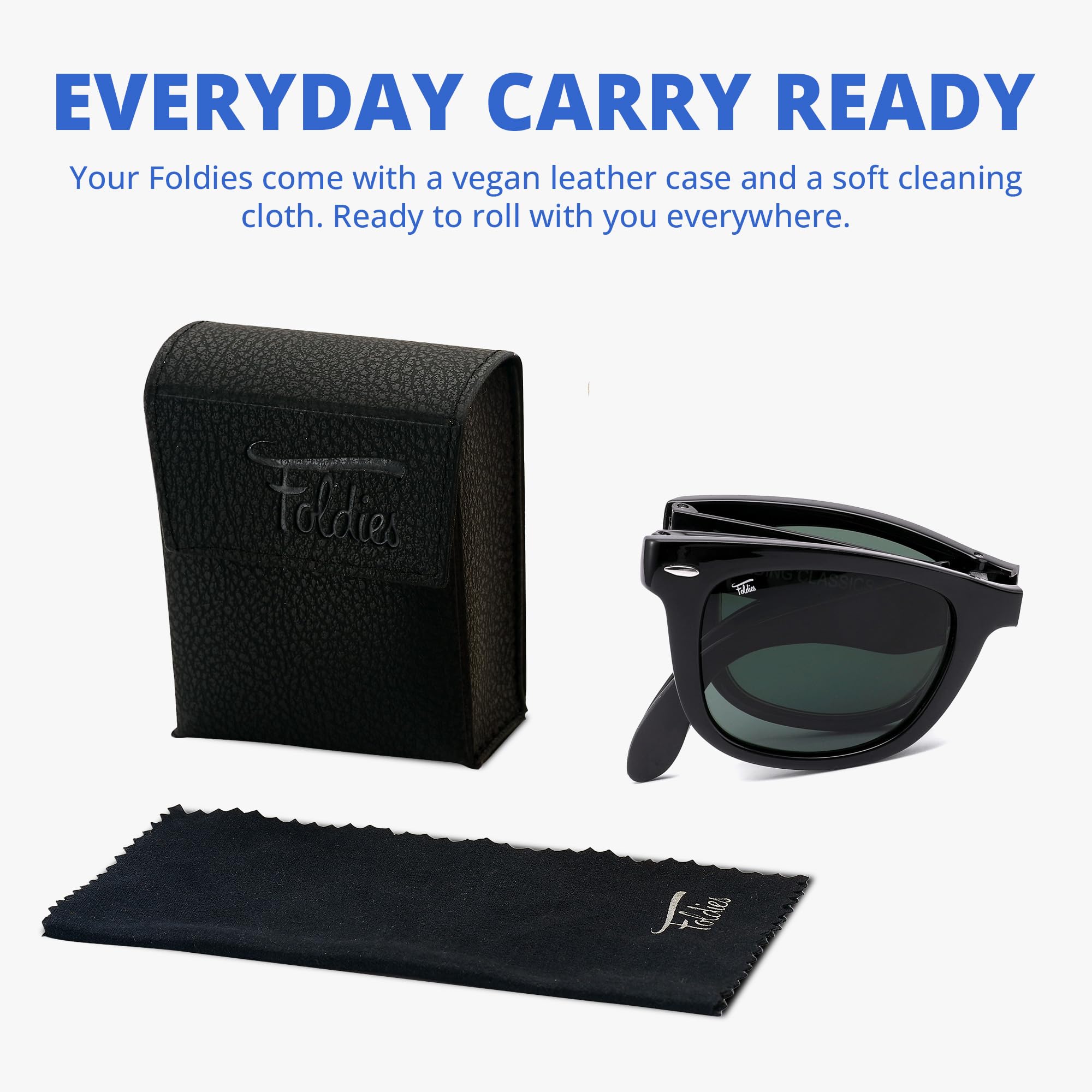 Polarized Folding Sunglasses for Men & Women - UV400, UVA/UVB Protection - Classic Style with Leather Case - Perfect for Travel, Driving & Outdoor Activities