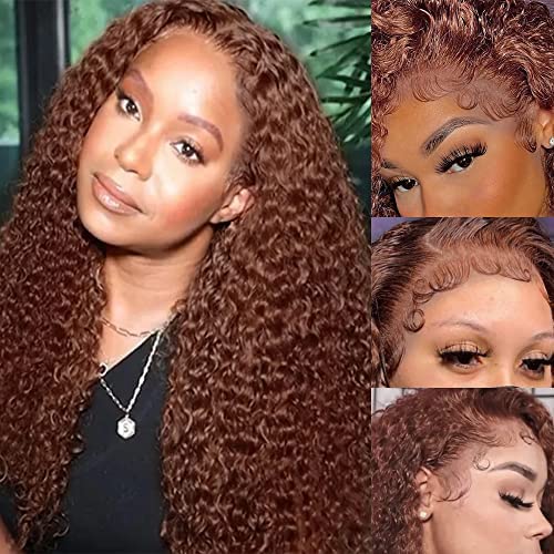 200% Density 13x6 HD Transparent Lace Front Wig - Auburn Brown Human Hair Wigs for Women | Glueless Pre-Plucked with Baby Hair | Natural Looking #33 Chestnut Color | 20 Inch Length | Perfect for Daily Wear, Cosplay & Special Occasions