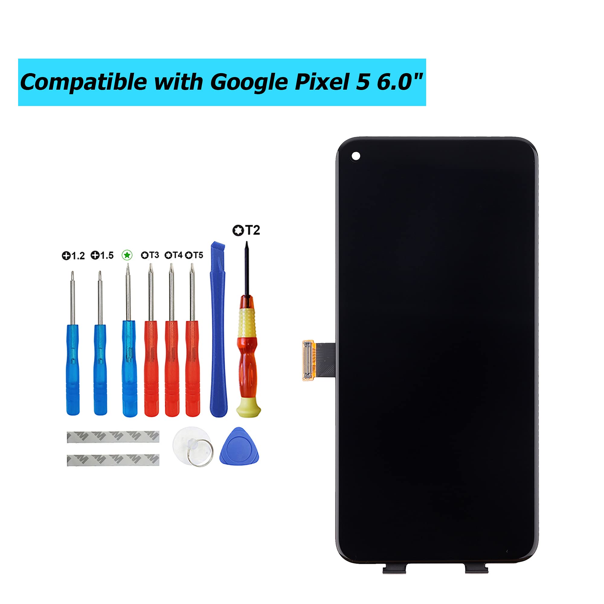 Vvsialeek OLED Touch Screen Display for Google Pixel 5 (6.0 Inch) - Fingerprint Compatible LCD Replacement with Installation Tools - Perfect for Screen Repairs & DIY Phone Maintenance