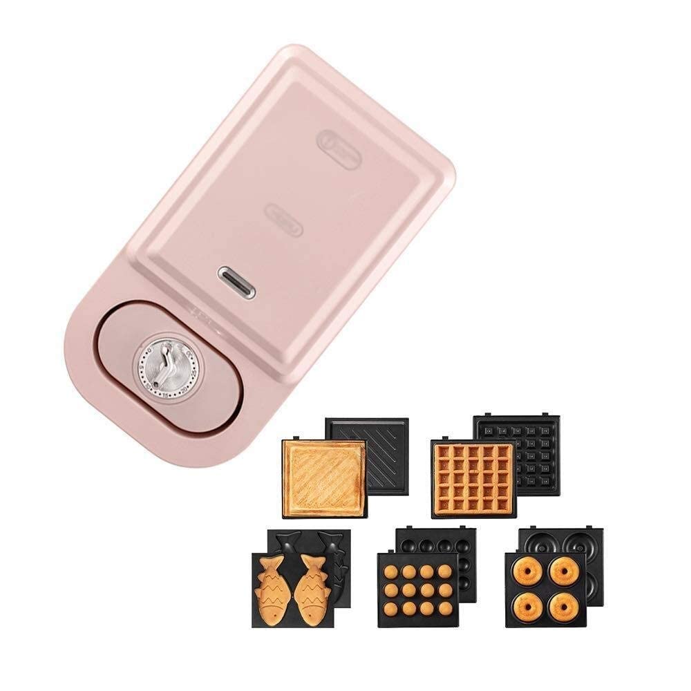 Pink Electric Sandwich Maker & Waffle Iron - 650W Panini Press with Timer & Temperature Control - Perfect for Breakfast, Snacks, and Party Food Preparation (Style6)