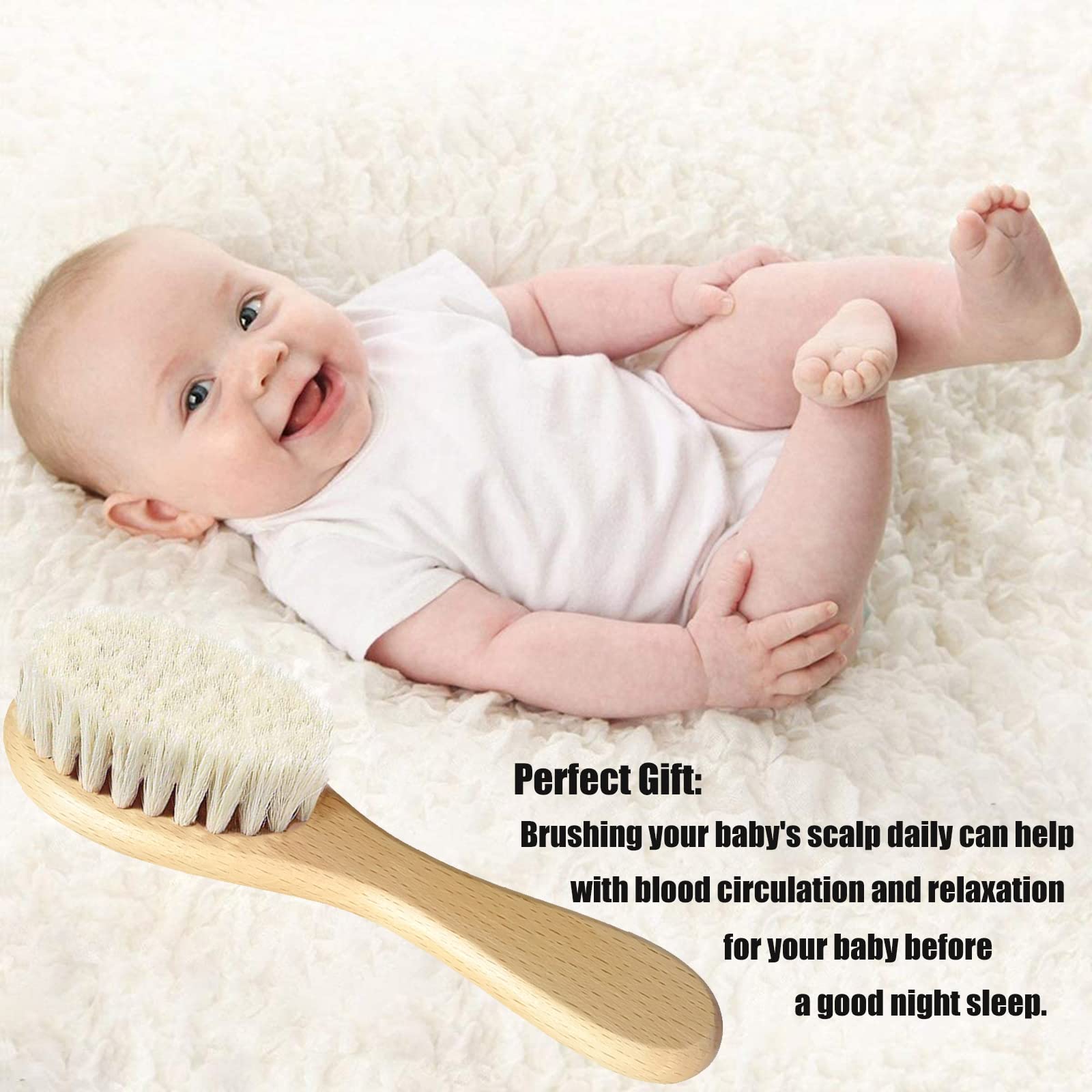 **Soft Goat Bristle Baby Hair Brush & Cradle Cap Brush Set for Newborns & Toddlers - Gentle Wooden Bristles for Sensitive Scalp - Perfect for Daily Hair Care & Cradle Cap Treatment**
