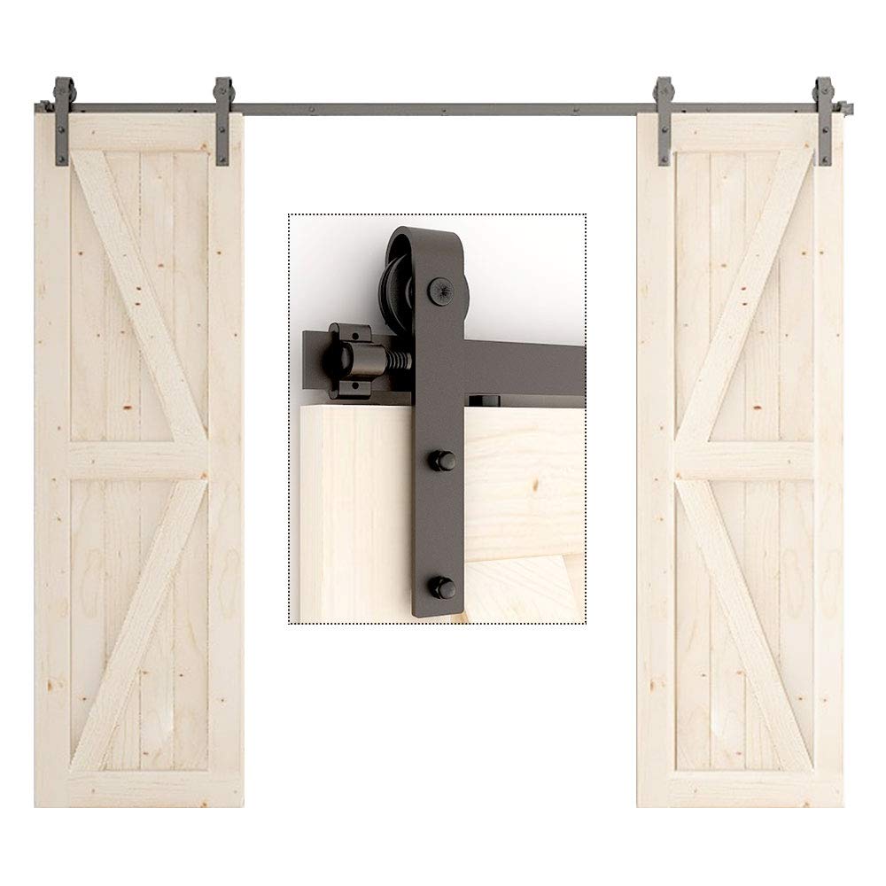 TSMST 13FT Heavy Duty Sliding Barn Door Hardware Kit - J Shape Track for Double Wood Doors - Smooth Quiet Operation & Easy Installation - Perfect for Farmhouse, Loft, and Modern Interior Design