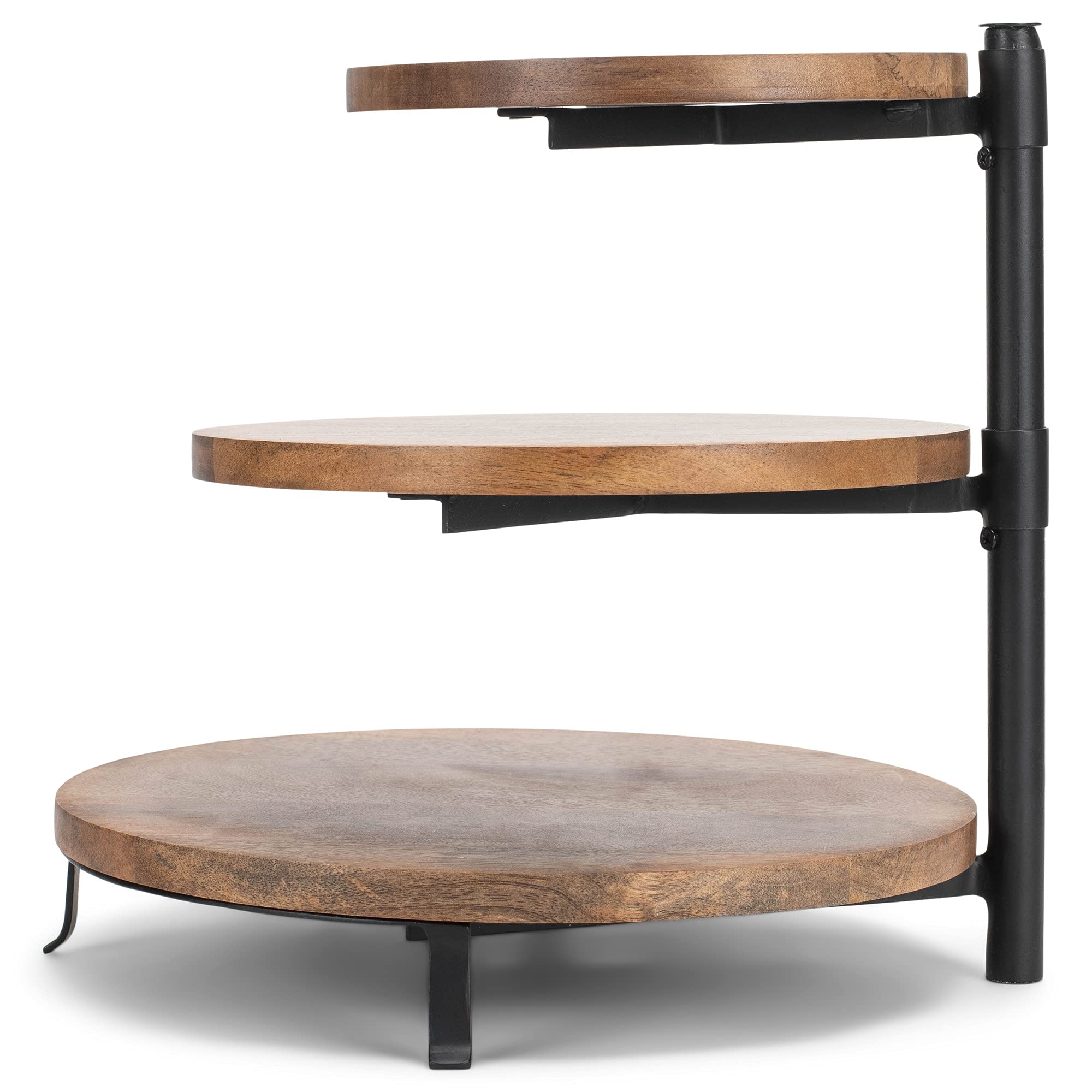Demdaco 3-Tier Mango Wood & Iron Serving Stand - 12.5 x 13 Inches Rustic Brown Decorative Display Tray for Kitchen, Dining Table, or Party Dessert Presentation