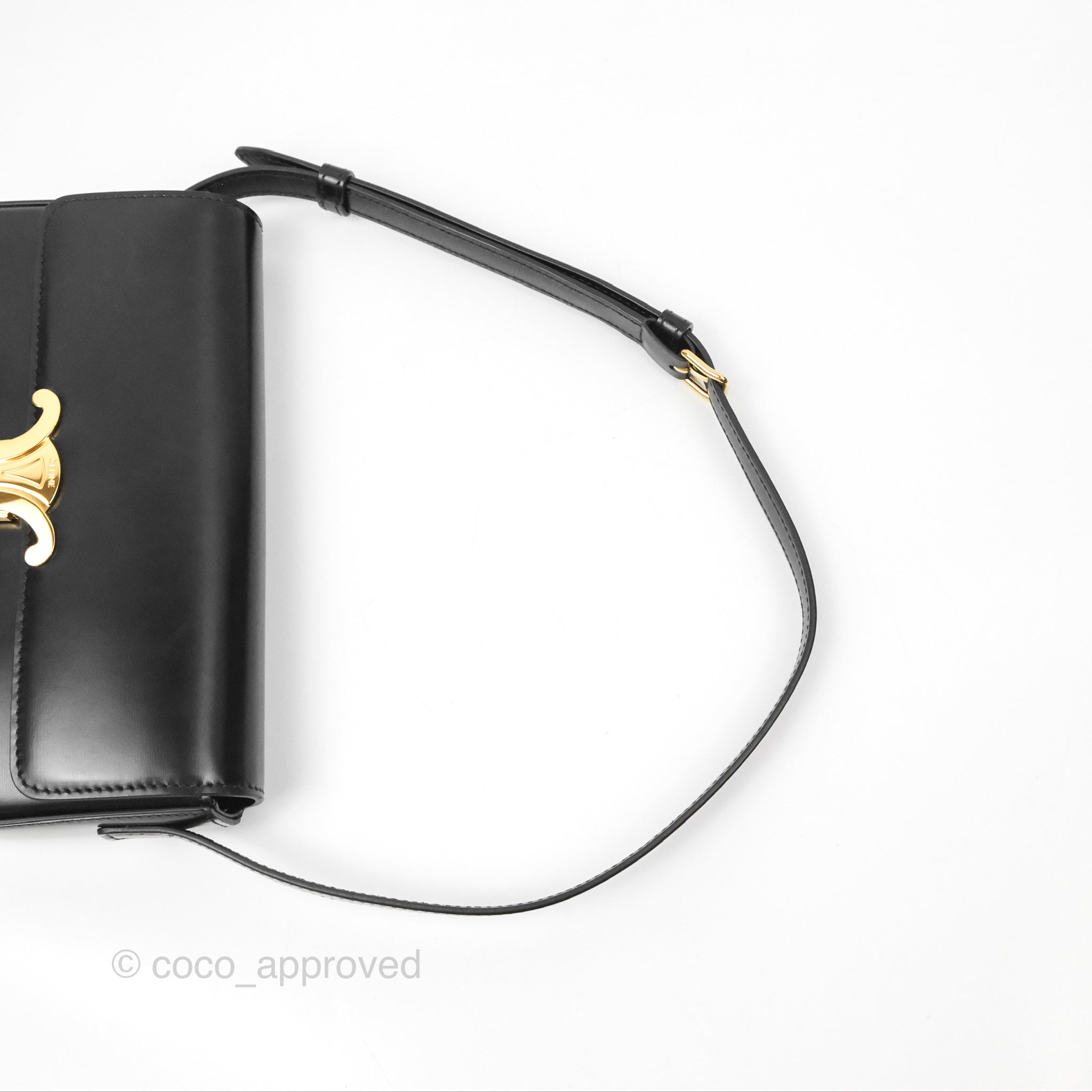 Celine Triomphe Shoulder Bag in Black Calfskin Leather - Luxury Designer Handbag for Women, Perfect for Work, Travel & Evening Events