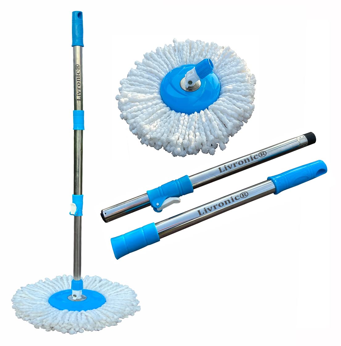 Livronic® Stainless Steel Mop with Plate & Refill - Multi-Color Cleaning Mop for Hardwood Floors, Tile & Laminate - Perfect for Kitchen, Bathroom & Home Cleaning
