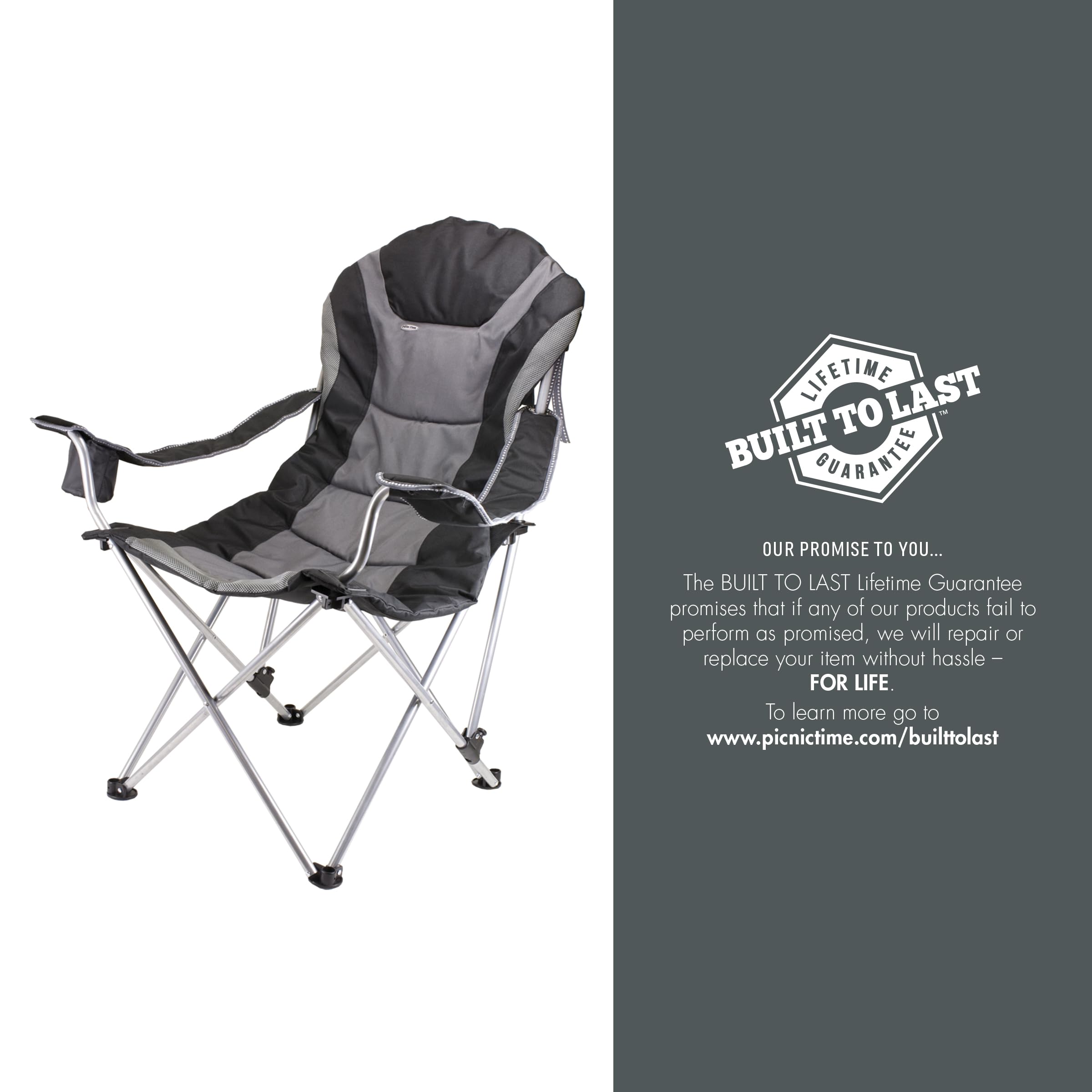 PICNIC TIME NHL Carolina Hurricanes Reclining Camp Chair - Portable Folding Beach Chair for Adults with Carry Bag, Perfect for Outdoor Sports Games, Camping & Backyard Relaxation (Black with Gray Accents)