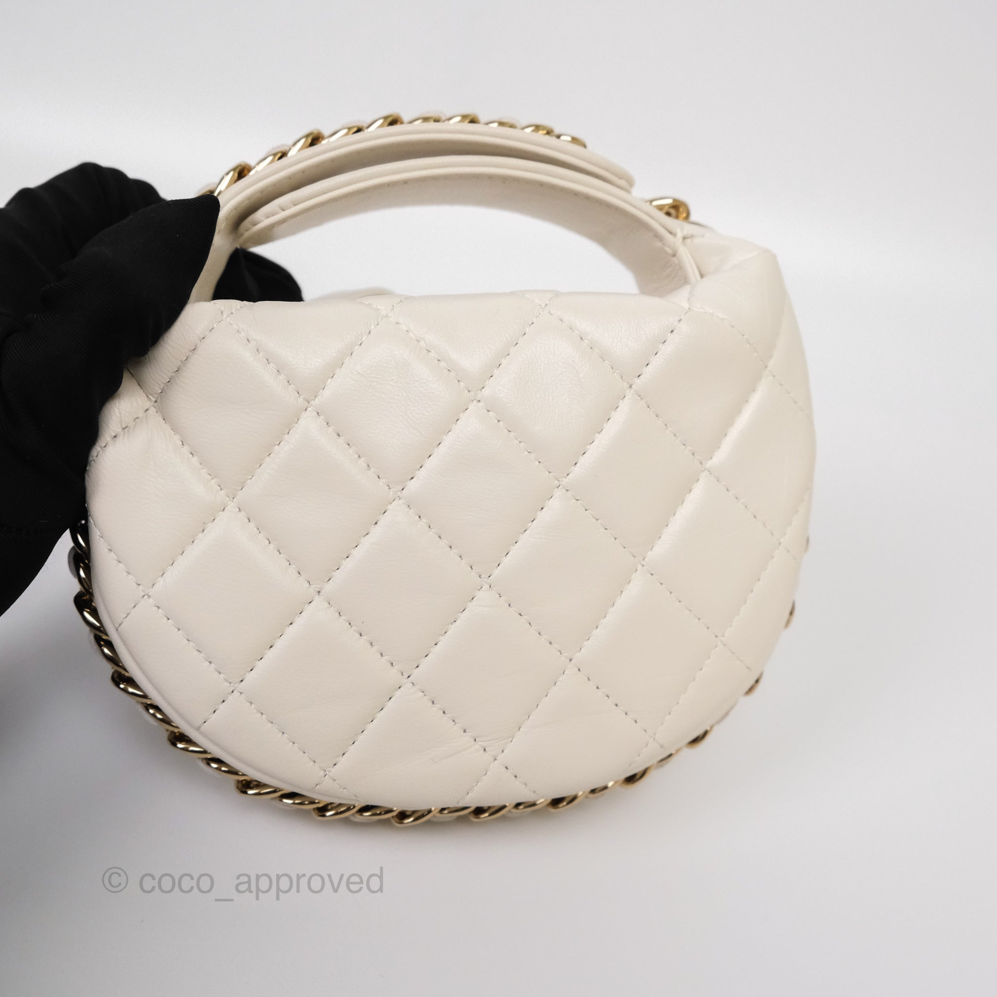 Chanel Chain Around Mini Hobo Bag in White Lambskin Leather with Gold Hardware 23C - Perfect for Evening Events & Luxury Fashion Accessories