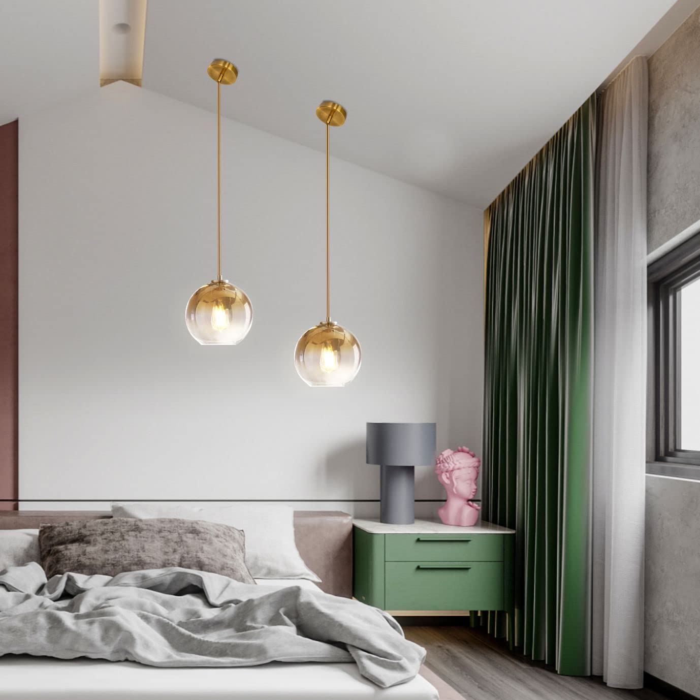 KCO Lighting 1-Light Gradient Gold Glass Pendant Light - 9.8