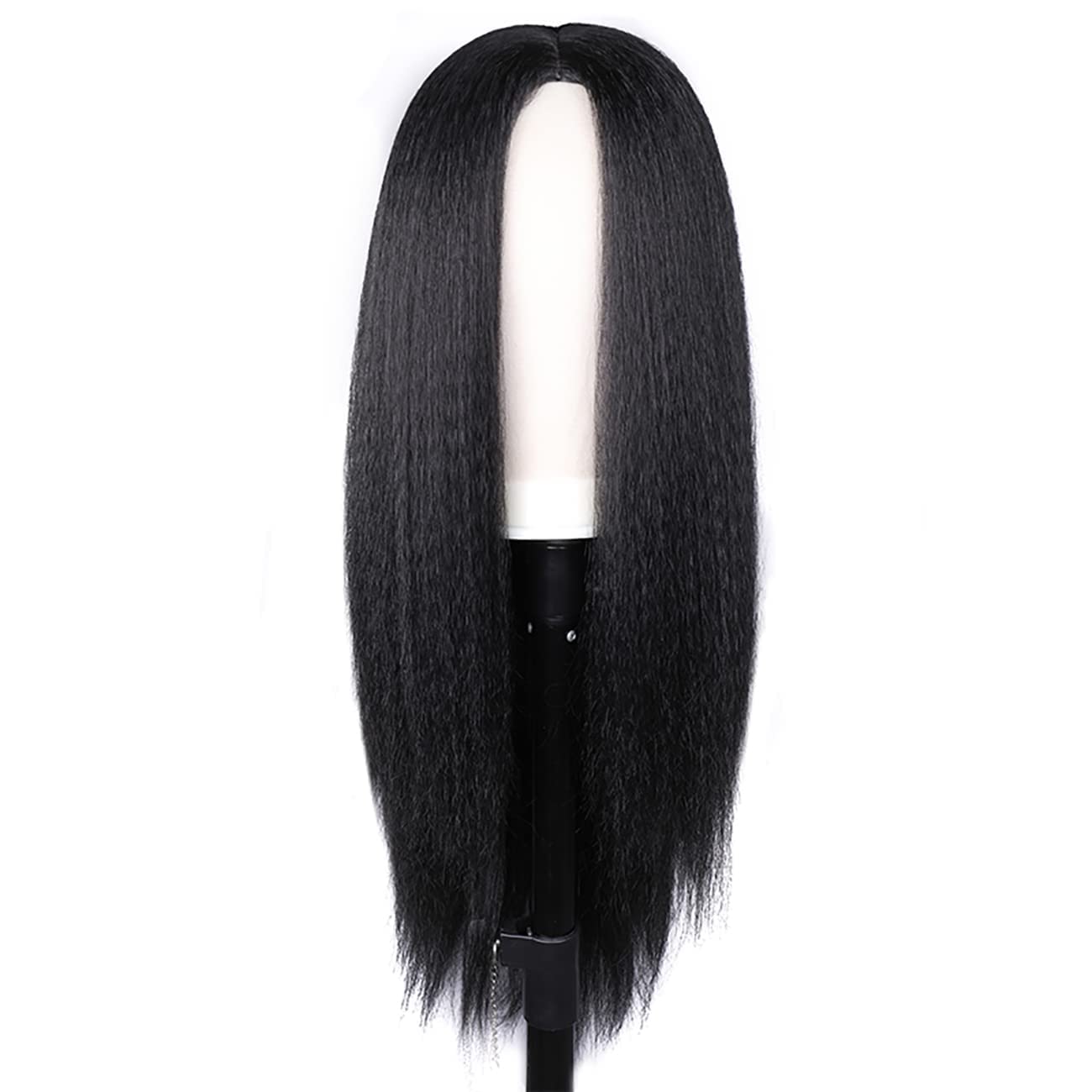 26 Inch Long Black Yaki Straight Synthetic Wigs for Women - Kinky Straight None Lace Hair Replacement Wigs for Daily Wear, Cosplay & Special Occasions