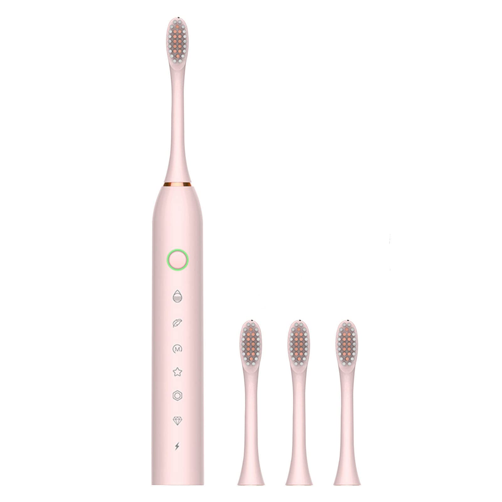 Smart Electric Toothbrush for Adults - 6 Cleaning Modes, USB Rechargeable, IPX7 Waterproof with 4 Replaceable Brush Heads (Pink) | Perfect for Travel, Home & Daily Oral Care