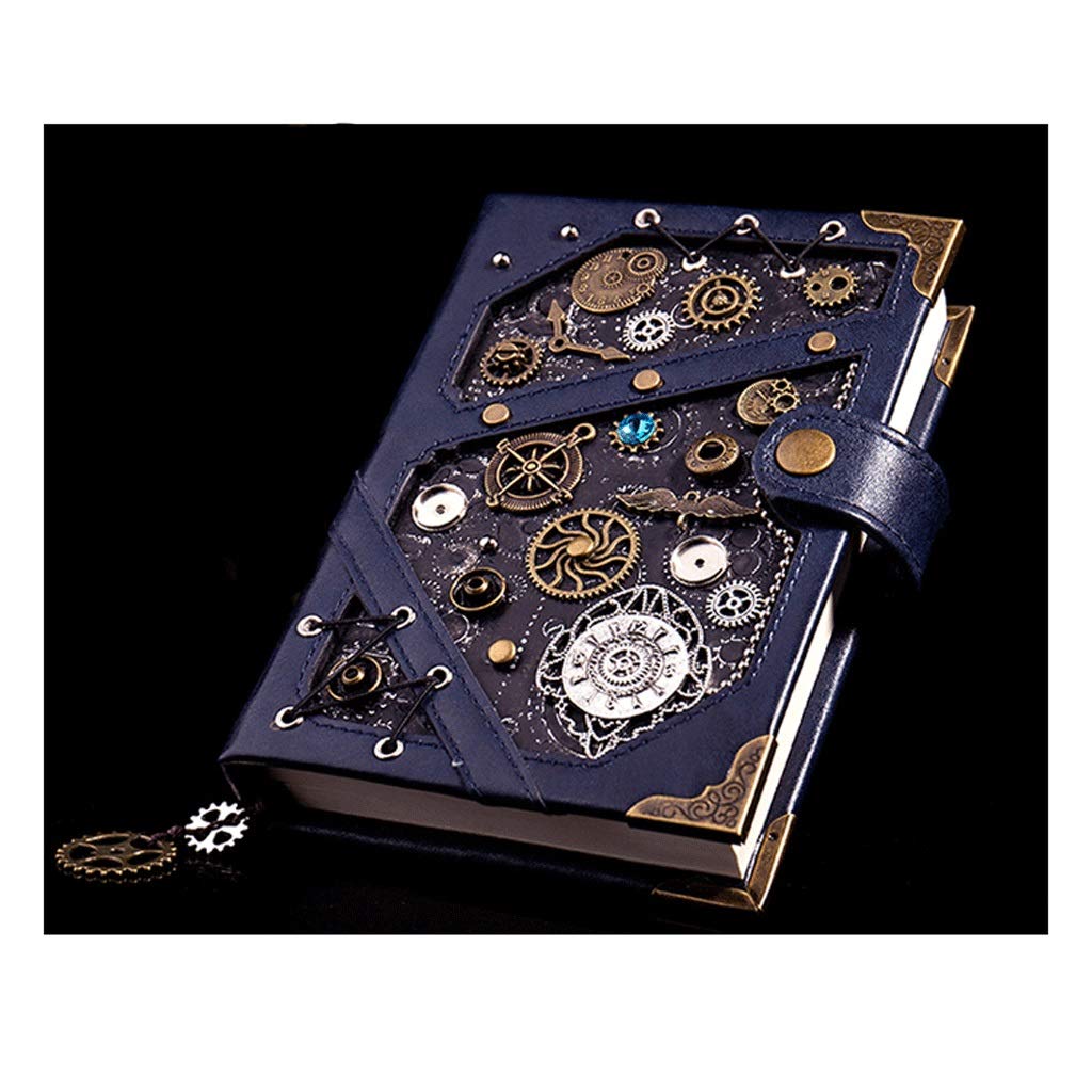 Vintage Steampunk Hardcover Journal Notebook - Unlined Blank Diary Notepad for Writing & Sketching, Travel Companion with Retro Pendant, Dark Blue Leather Cover - Perfect Gift Box for Christmas, Birthday & Daily Journaling