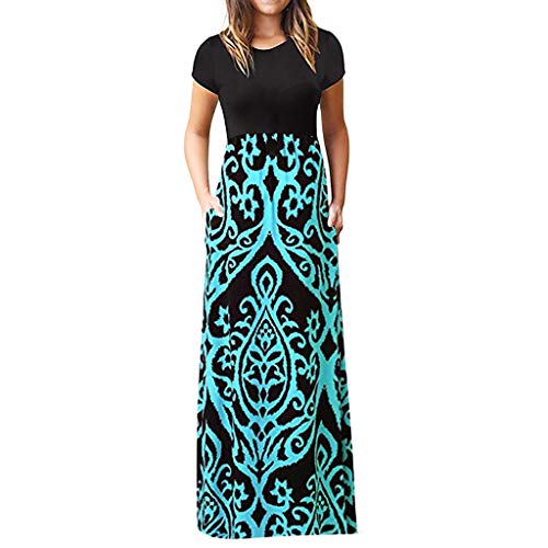 2024 Women's Floral Printed Short Sleeve Maxi Dress - Casual Empire Waist Long Dress with Pockets for Beach, Vacation & Summer Outfits