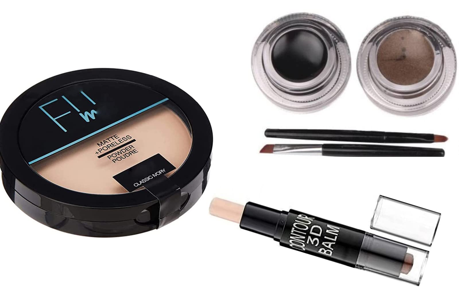 Oil Control Compact Powder - SIRF TUM 7 FiiME Pore-less Matte Finish Face Powder | Long-Lasting Oil Absorbing Makeup | For Oily Skin & All-Day Wear | Highlighter & Contour Stick Set | Includes Fit Me Gel Eyeliner in Black & Brown | Perfect for Daily Makeup & Professional Contouring