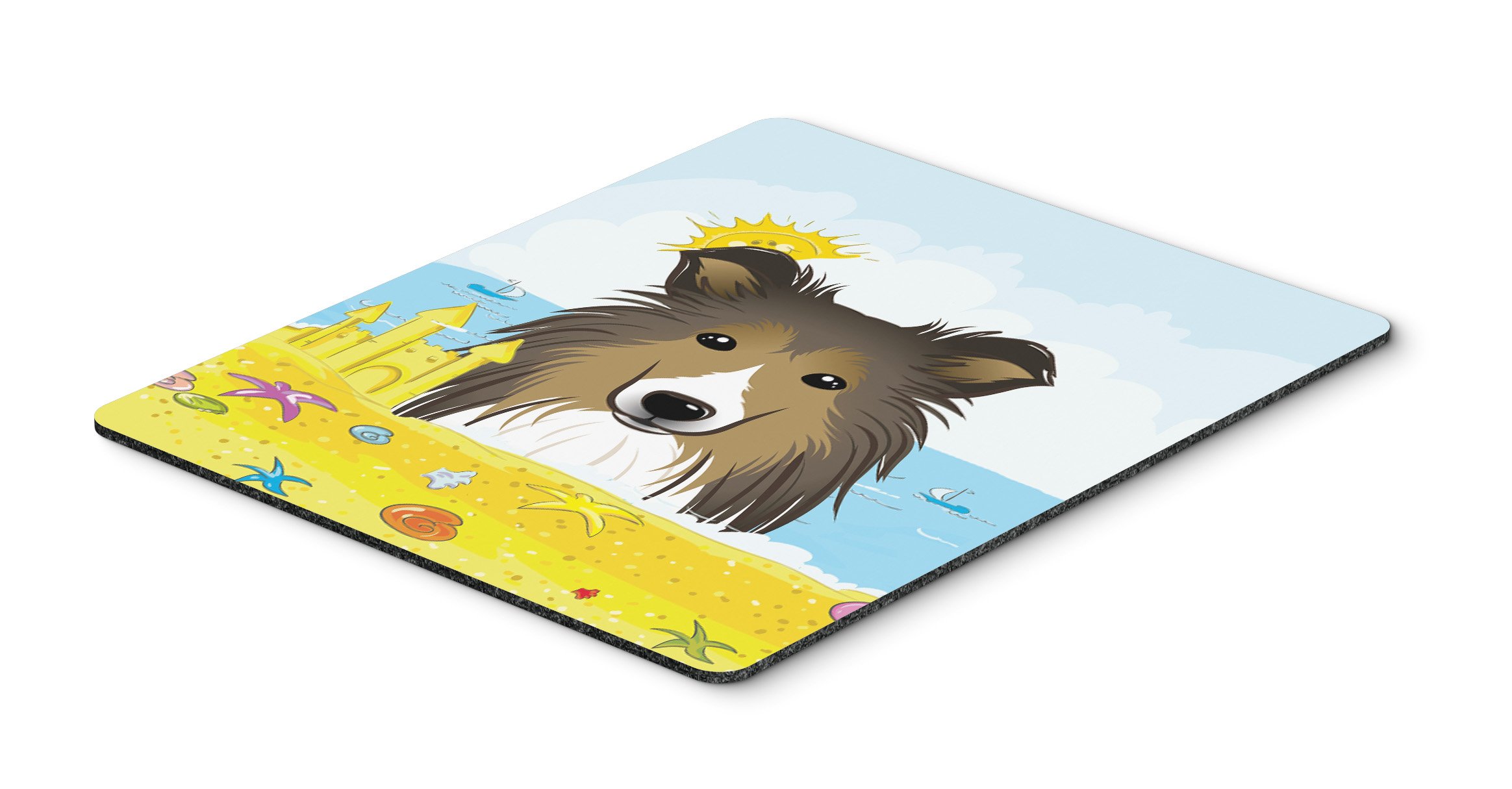 Caroline's Treasures BB2110MP Sheltie Summer Beach Mouse Pad - Large Washable Non-Slip Desk Mat for Home Office, Gaming & Computer Work - Perfect for Hot Beverages, Laptops & Decor