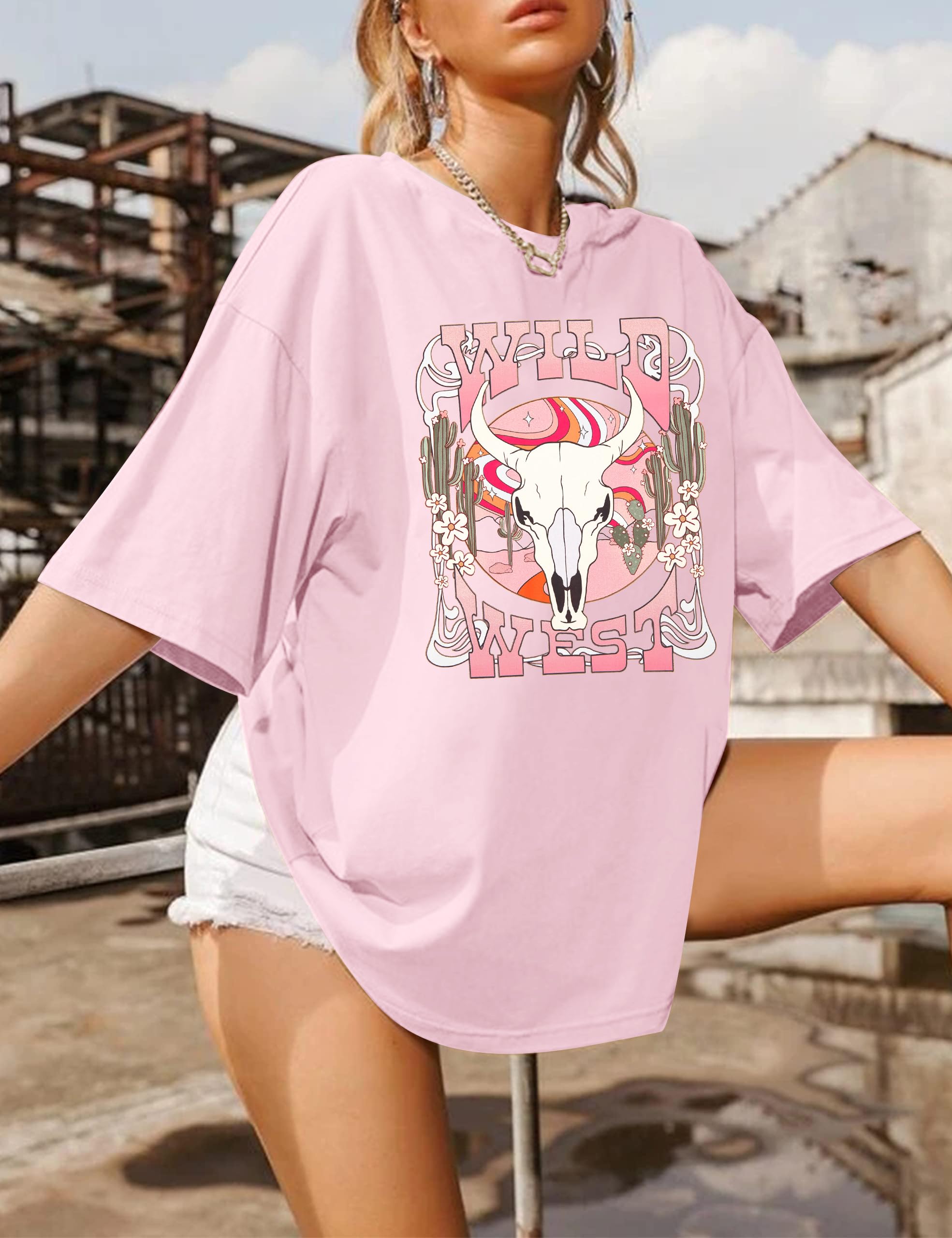 Western Shirts for Women - Wild West T-Shirt, Cowgirl Outfits, Oversized Country Music Concert Tee | Perfect for Rodeo, Music Festivals & Western Style Fashion