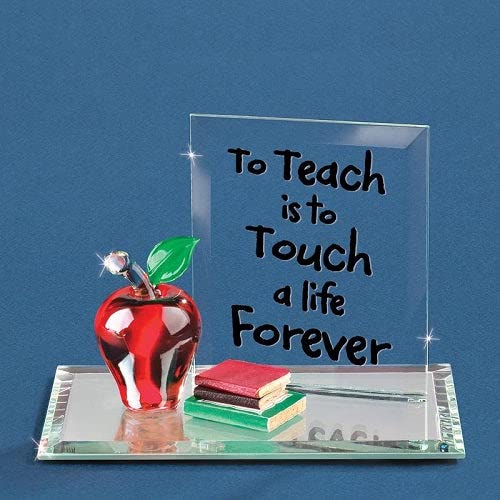 Glass Baron Teacher Apple with Books Figurine - Handcrafted Glass Collectible for Teacher Appreciation Gifts, Classroom Decor & Home Display
