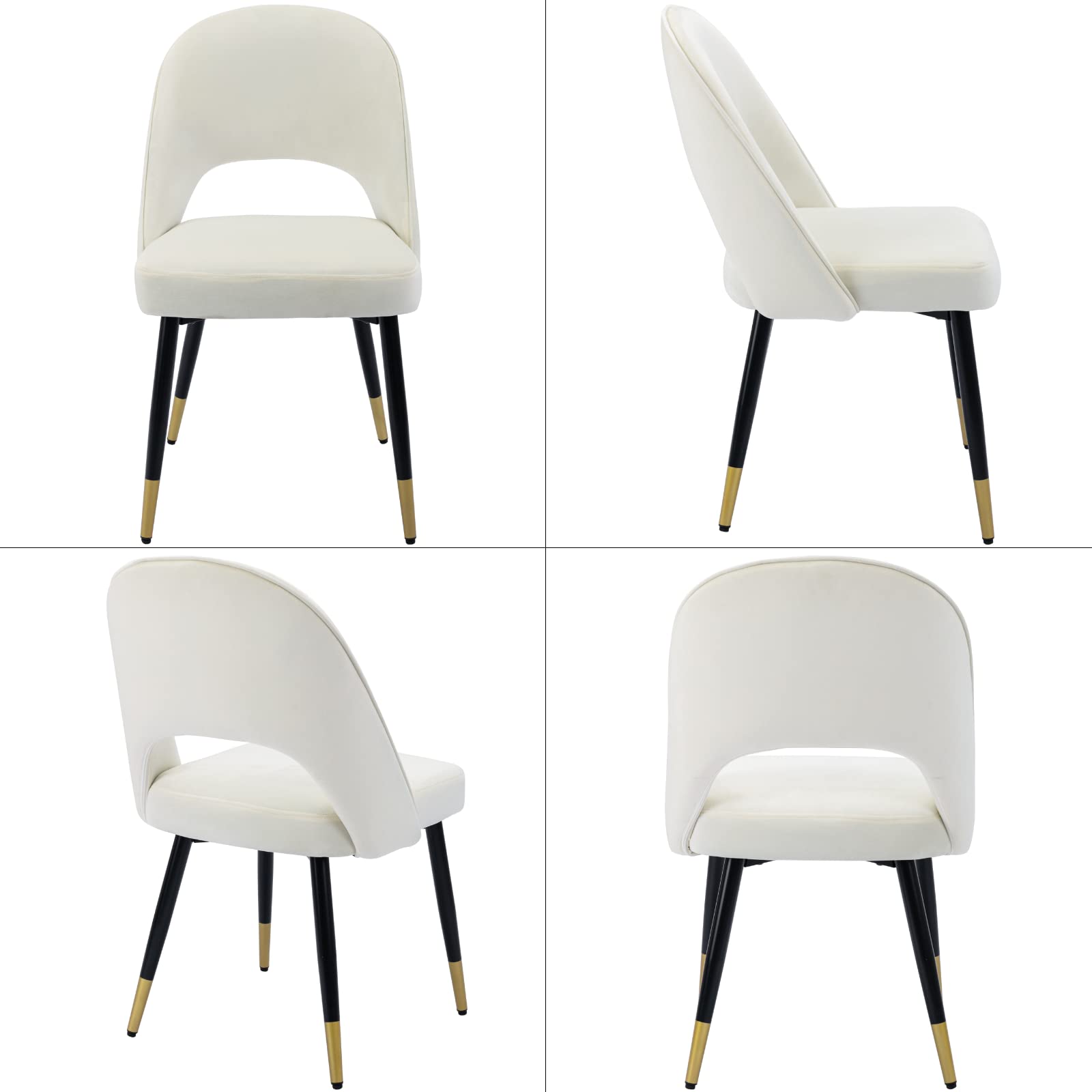 LukeAlon Classic Velvet Dining Chairs Set of 4 - Mid Century Modern Upholstered Armless Side Chairs with Open Back & Metal Legs for Kitchen, Dining Room - Beige Velvet Seating for Home Decor & Entertaining