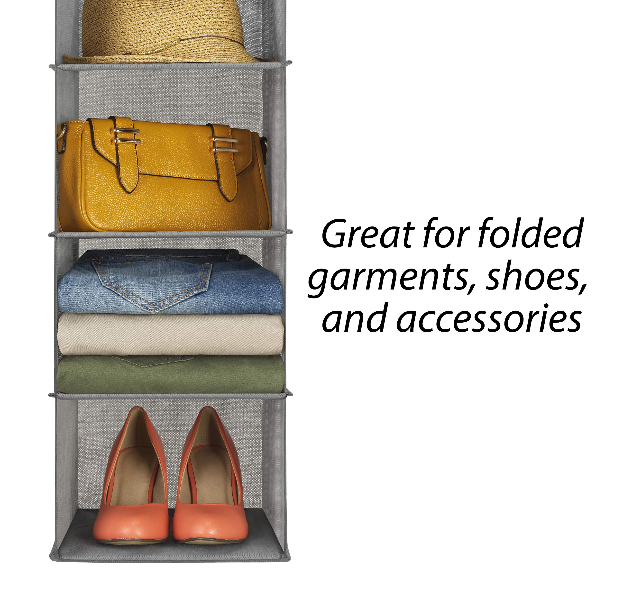 Whitmor 5-Section Hanging Closet Organizer with Sturdy Metal Frame - Space-Saving Wardrobe Storage for Clothes, Shoes & Accessories - Perfect for Bedroom, Dorm, Apartment Organization