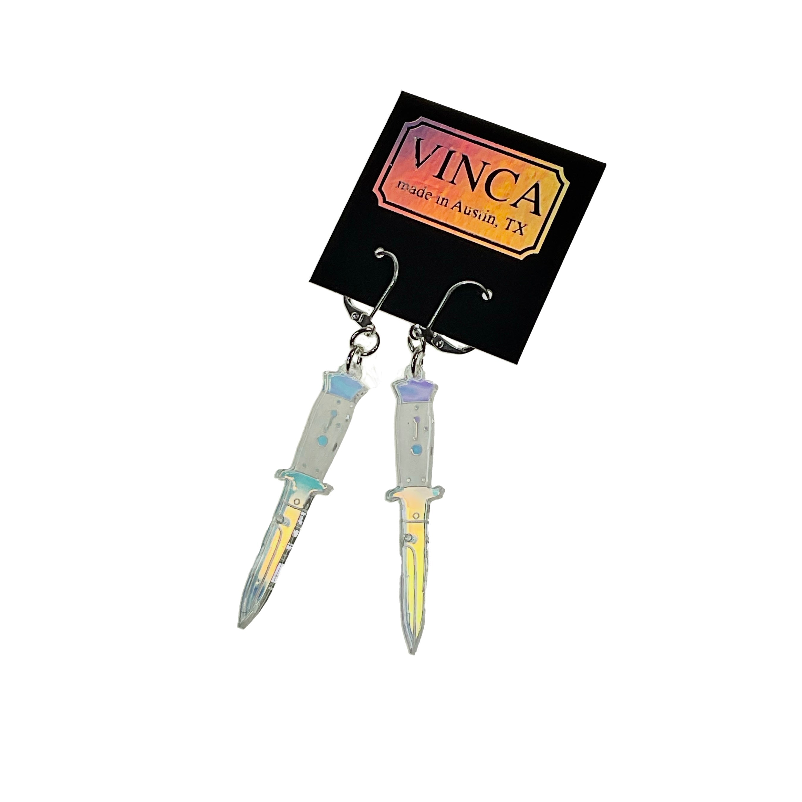 Iridescent Dangle Earrings - Unique Knife Design for Women | Perfect for Parties, Weddings & Everyday Wear