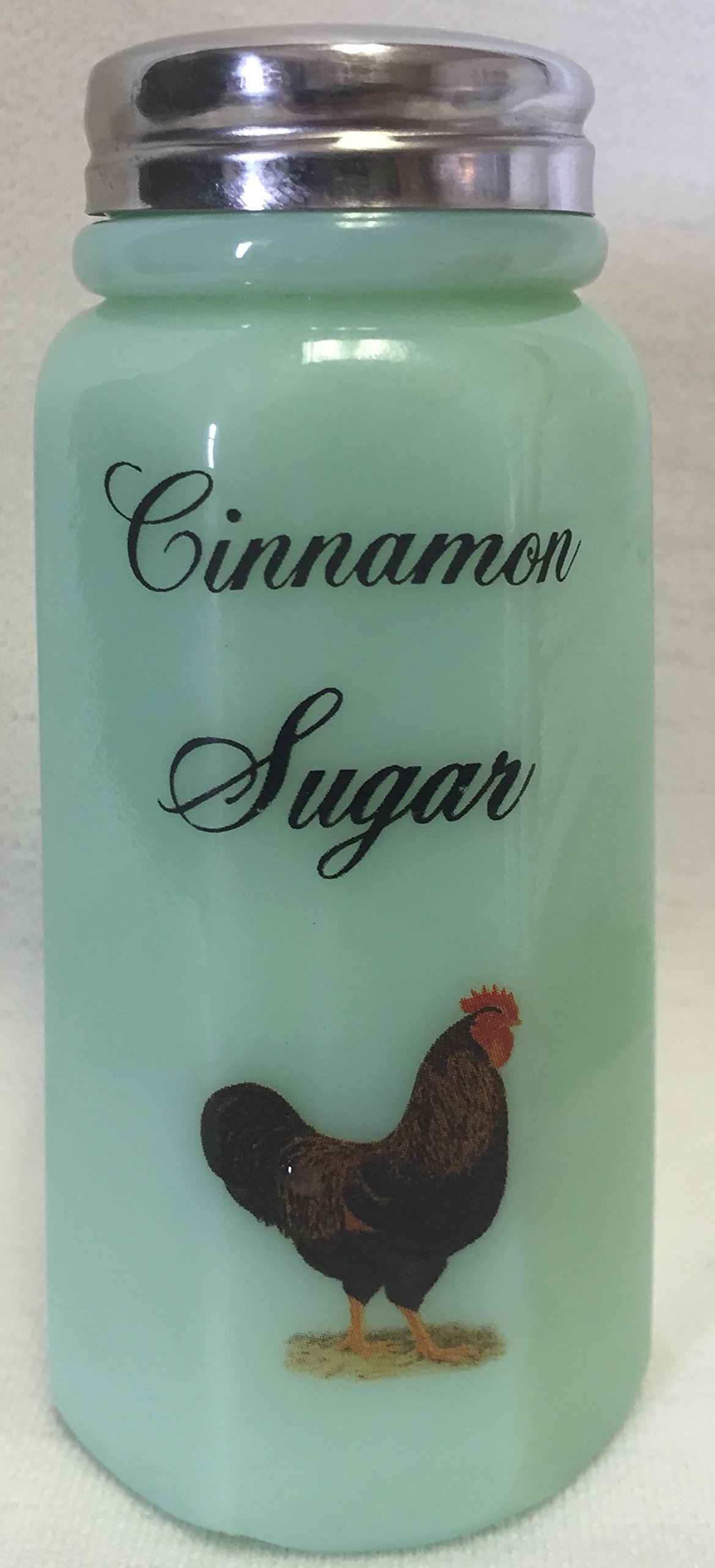 Vintage Chicken Barnevelder Rooster Sugar Shaker - Handmade Mosser Glass Paneled Design - American Made Cinnamon Sugar Dispenser (Jade Green) - Perfect for Farmhouse Kitchen Decor & Coffee Bar Accessories