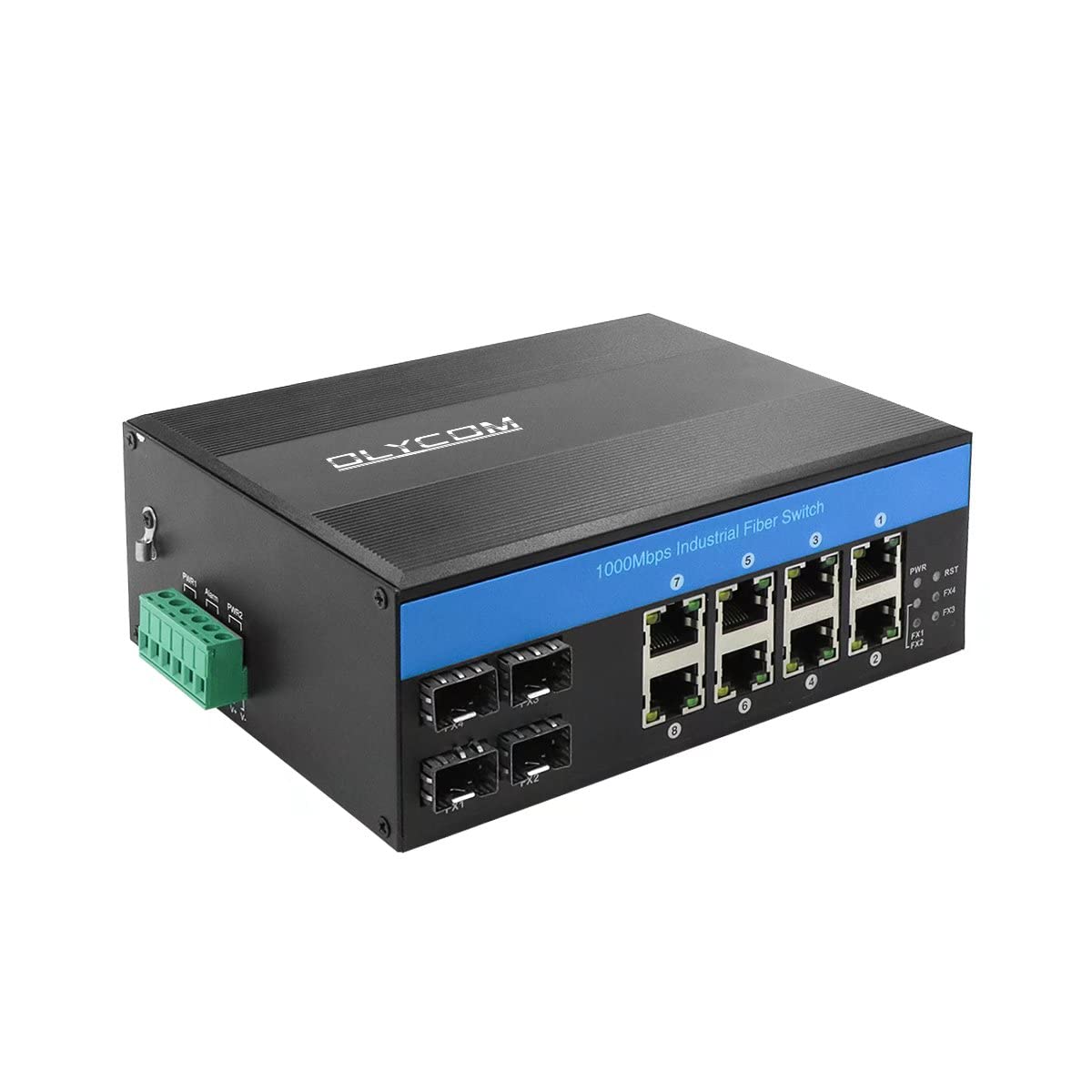 12-Port Industrial Gigabit Ethernet Switch with 8 PoE+ Ports & 4 SFP Slots | 240W DIN Rail Mount | IP40 Rated | Outdoor & Harsh Environment Use for Factory, Warehouse & Smart Building Applications