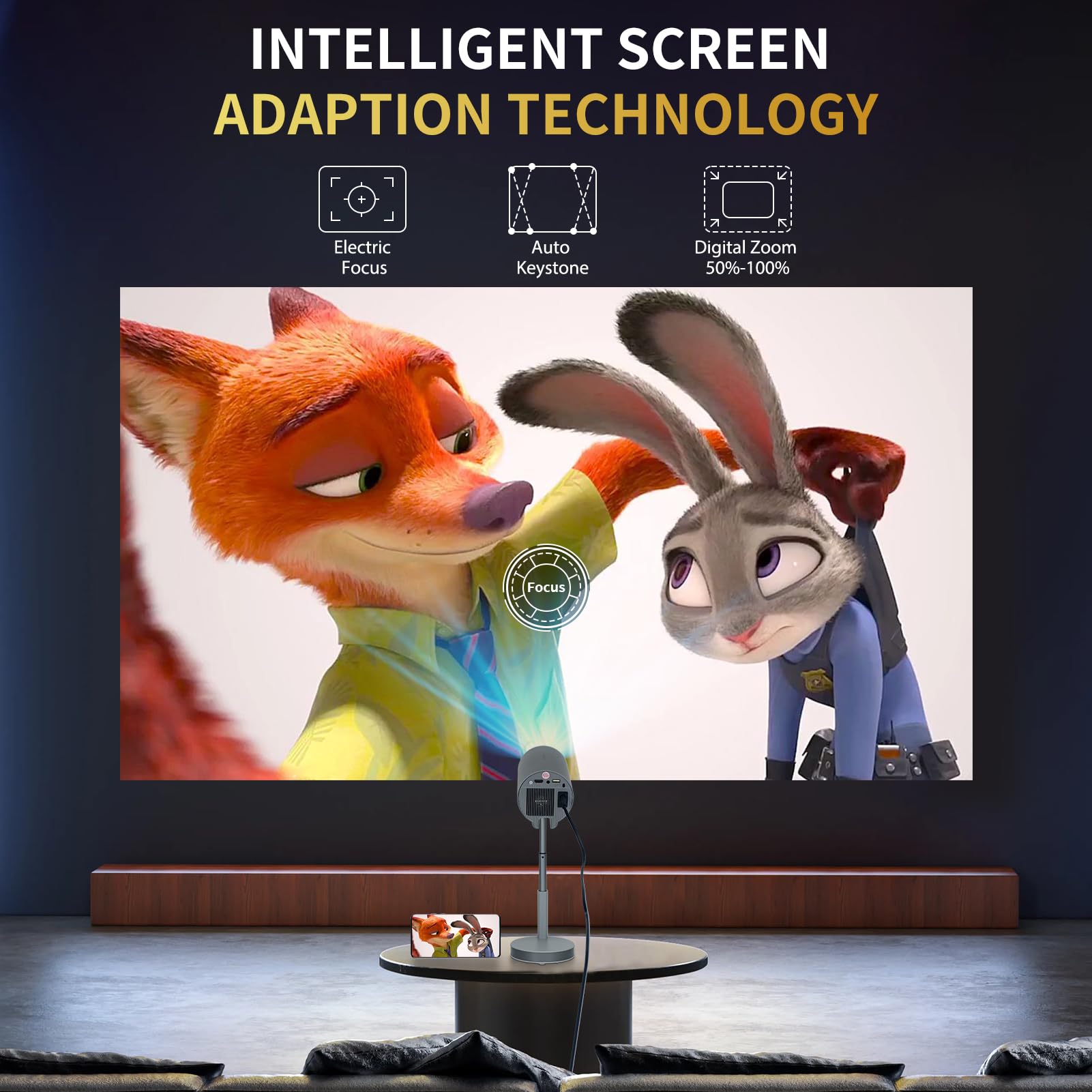 Mini Portable Projector with WiFi & Bluetooth - 1080P 550 ANSI Smart Projector with Built-in Apps, 15