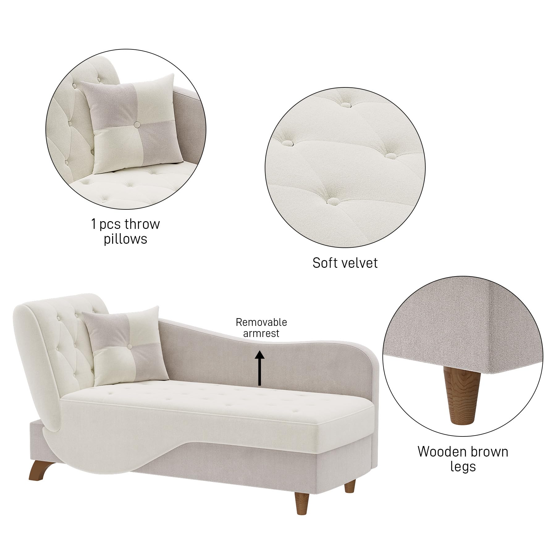 OUYESSIR Velvet Adjustable Recliner Chaise Lounge Chair with Storage & Pillow - Button Tufted Upholstered Sofa for Living Room, Bedroom, Office - Beige Gray - Perfect for Relaxing, Reading & Small Space Living