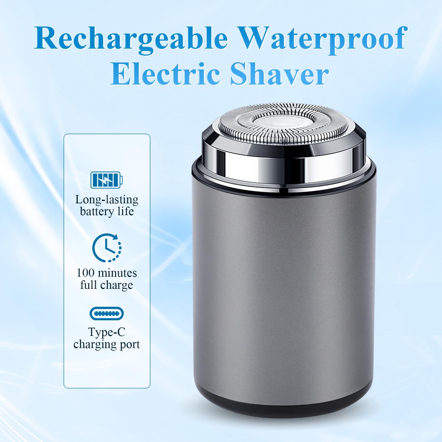 Premium Unisex Mini Portable Electric Shaver - USB-C Rechargeable, Waterproof Travel Razor for Men & Women - Perfect for Car, Office, Business Trips & Gym (Silver) | Quick Stubble Trimming & On-the-Go Grooming