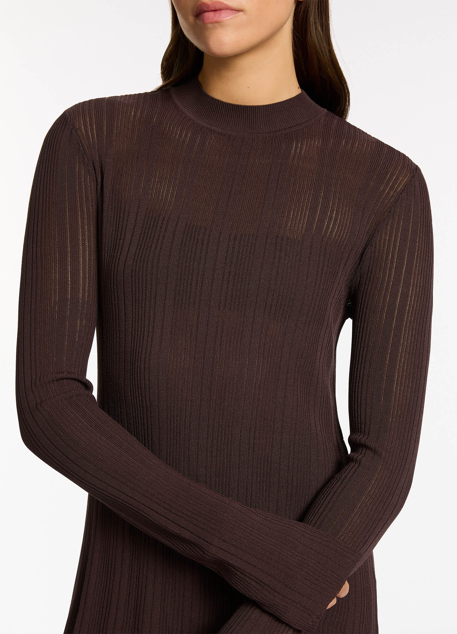 Jetset Knit Long Sleeve Top for Women - Soft Stretch Comfortable Chocolate Brown Shirt - Perfect for Work, Travel & Casual Outfits