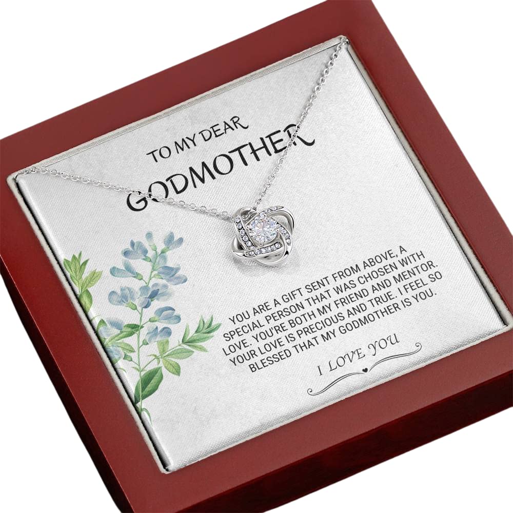 Godmother Gift - Sterling Silver Love Knot Necklace for Godmother | Best Godmother Present & Wedding Thank You Gift | Proposal, Fairy Godmother, Birthday Gift Idea | Perfect for Christenings, Mother's Day & Special Occasions