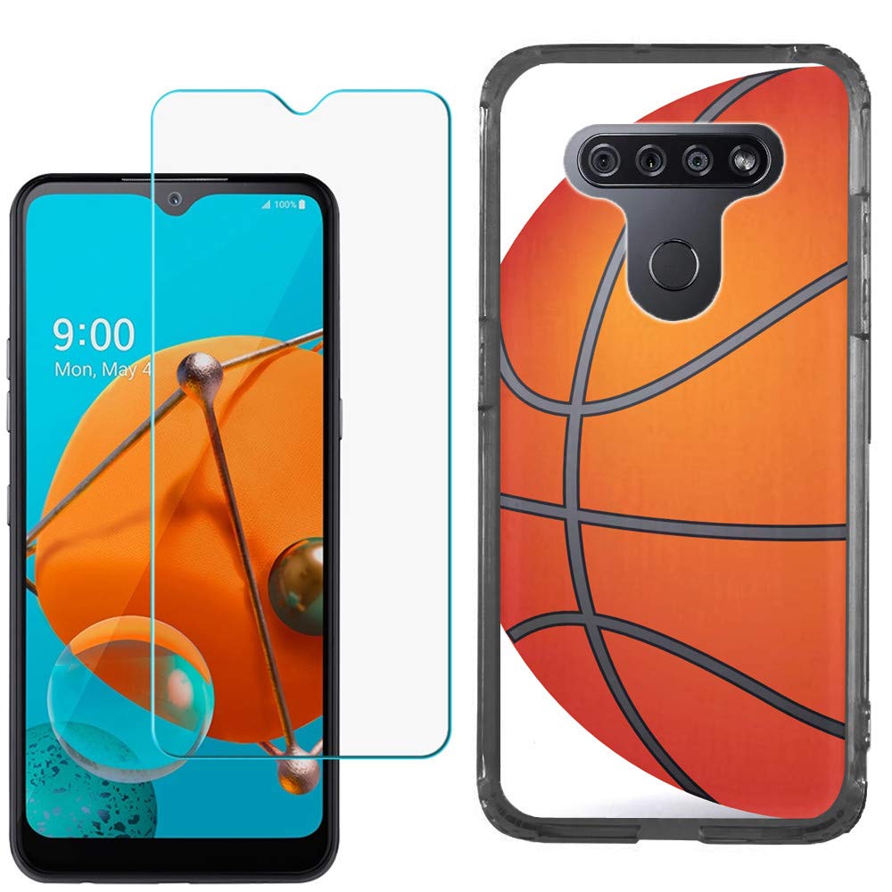 LG K51 Phone Case with Tempered Glass - Slim TPU Gel Cover for Basketball Players