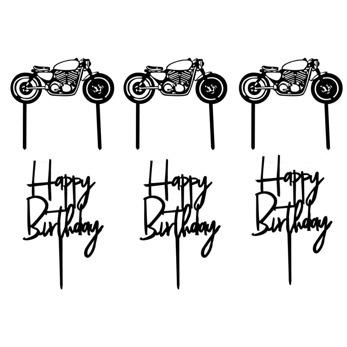 6Pcs Black Motorcycle Cupcake Toppers - Car Themed Cake Decorations for Men's Birthday, Bridal Shower & Biker Party Favors | Perfect for Motorcycle Enthusiasts & Car Lovers