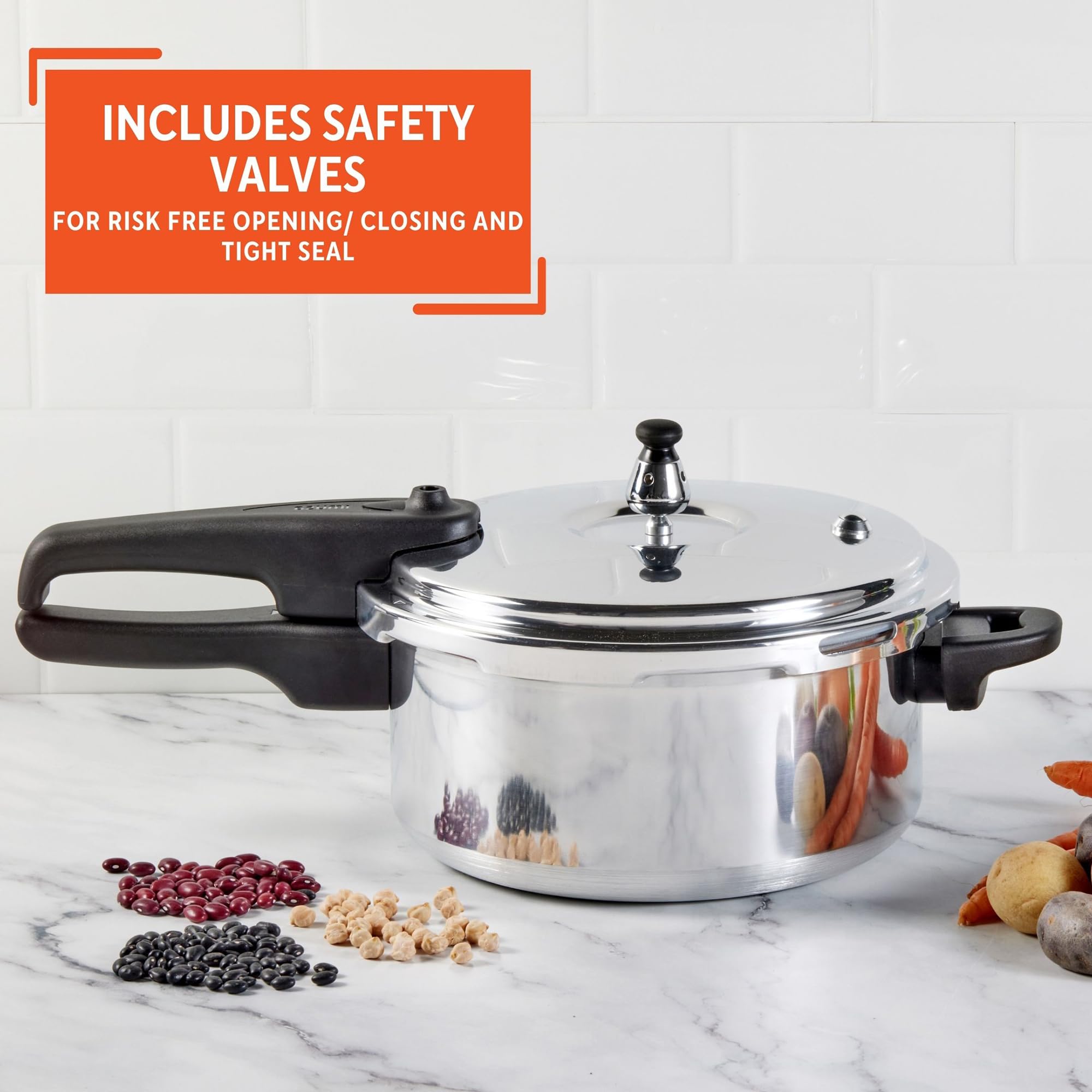IMUSA 4.2 Quart Aluminum Pressure Cooker with Safety Valves - Stovetop Cookware for Fast, Safe Cooking | Perfect for Soups, Stews & Family Meals