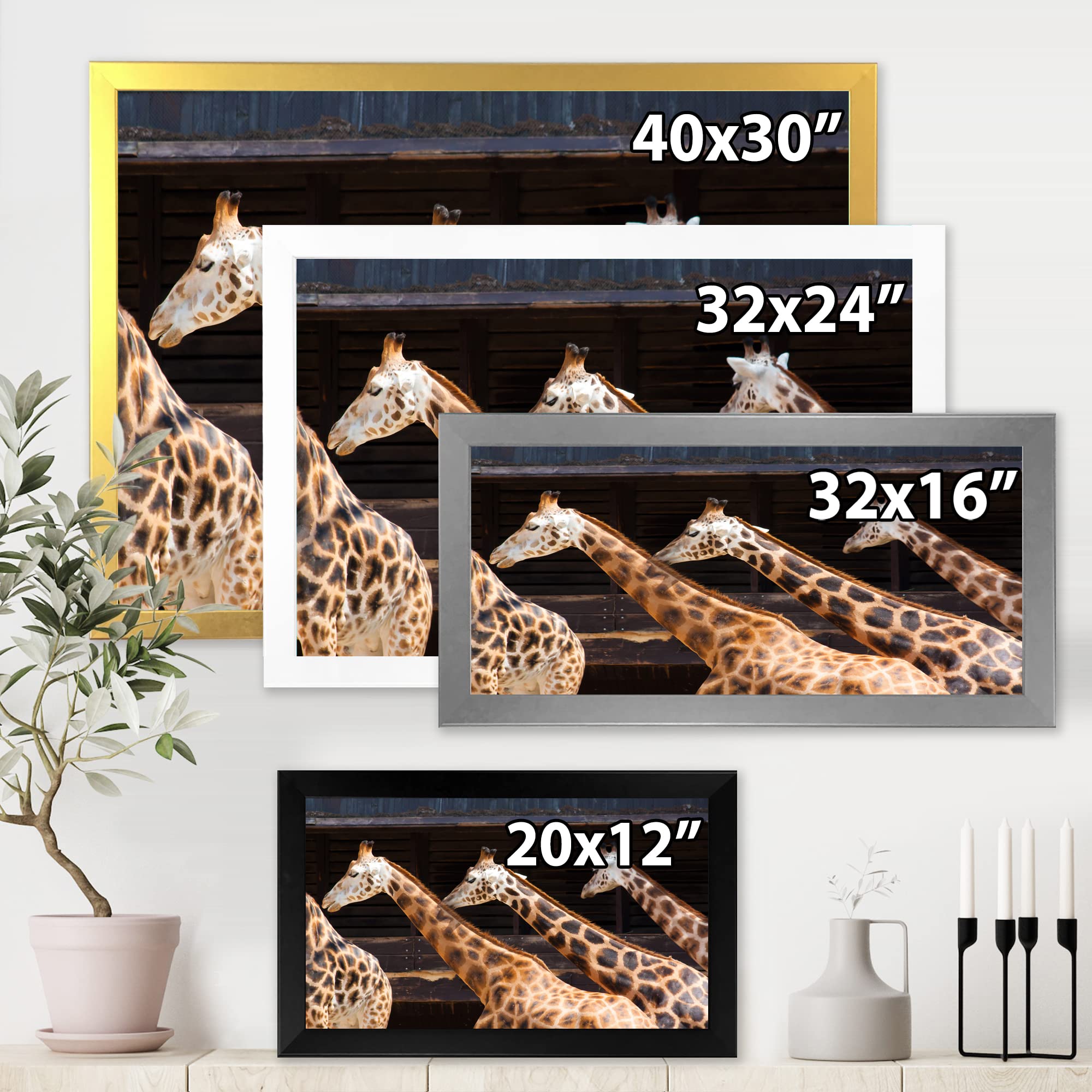 DesignQ Three Giraffes Running Farmhouse Framed Wall Art - Rustic Animal Decor for Living Room, Bedroom & Nursery - Perfect Gift for Wildlife Lovers