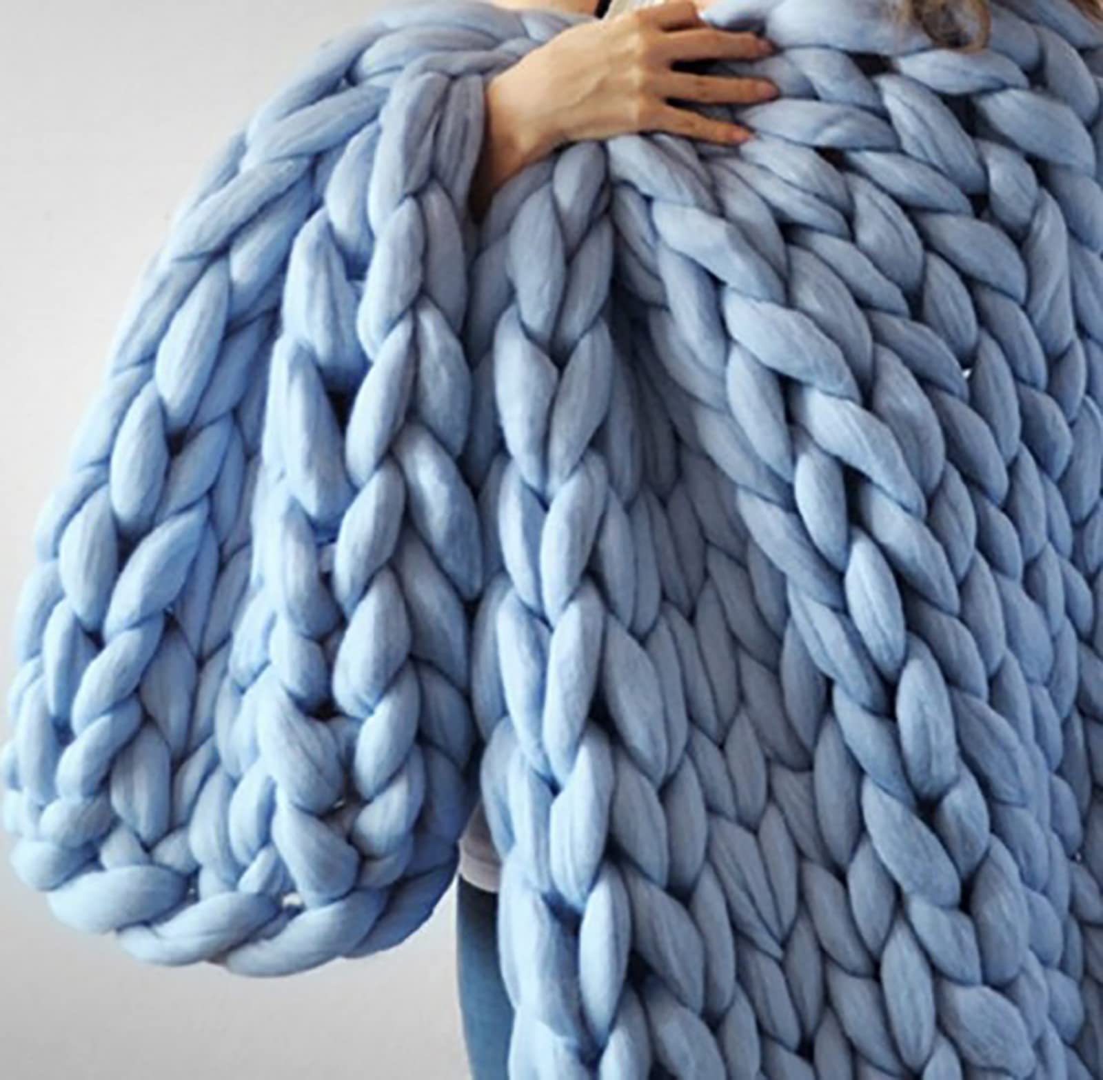 Chunky Knit Blanket - Soft Coarse Knitted Wool Throw for Sofa, Bed, Yoga & Home Decor - 100x100cm Blue - Perfect for Cozy Nights, Gifts & Boho Style Living Room
