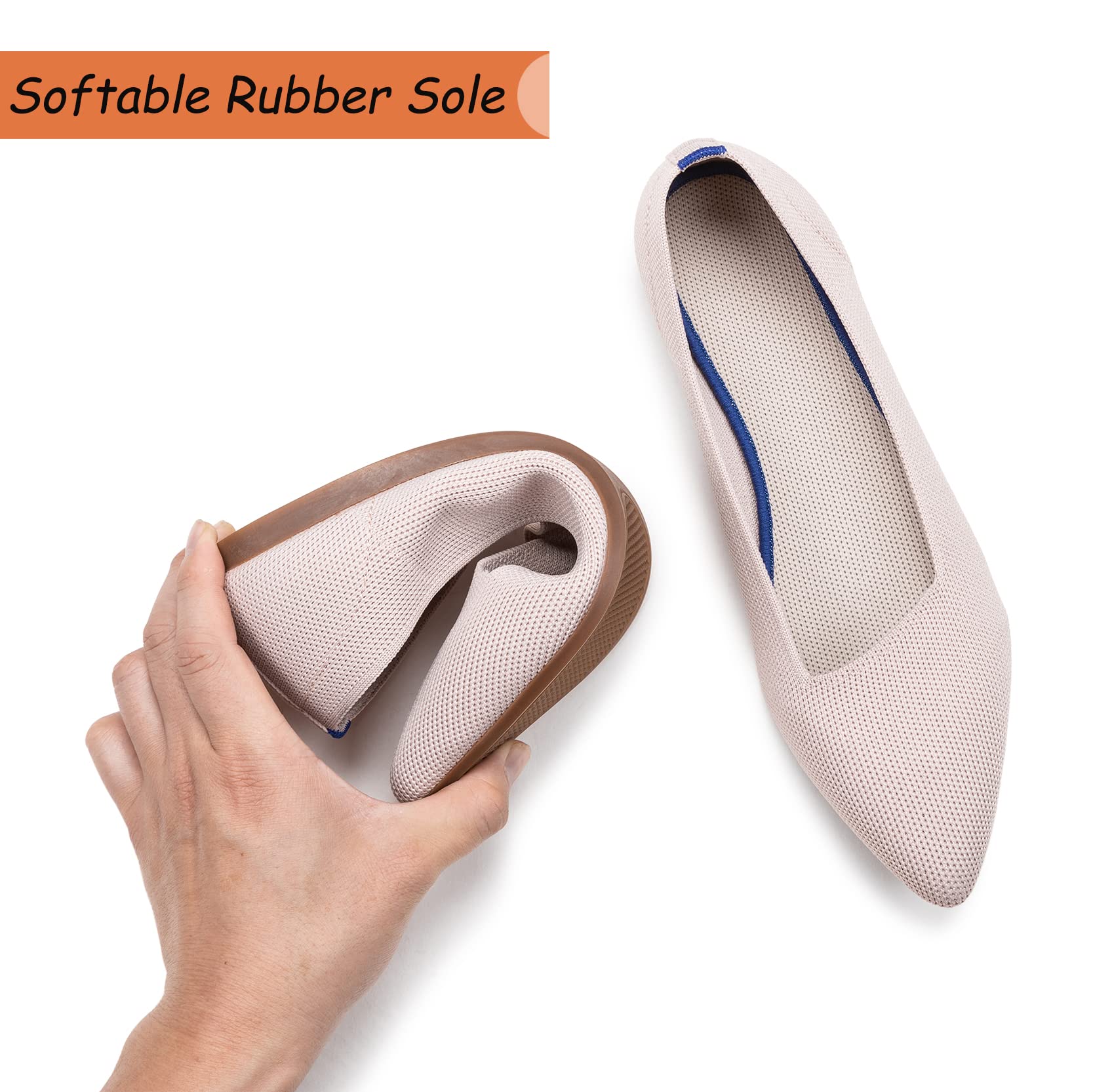 Women's Pointed Toe Ballet Flats - Knit Dress Shoes with Low Wedge | Comfortable Slip On Flats for Women | Classic Soft Ballet Shoes for Work, Office & Casual Wear