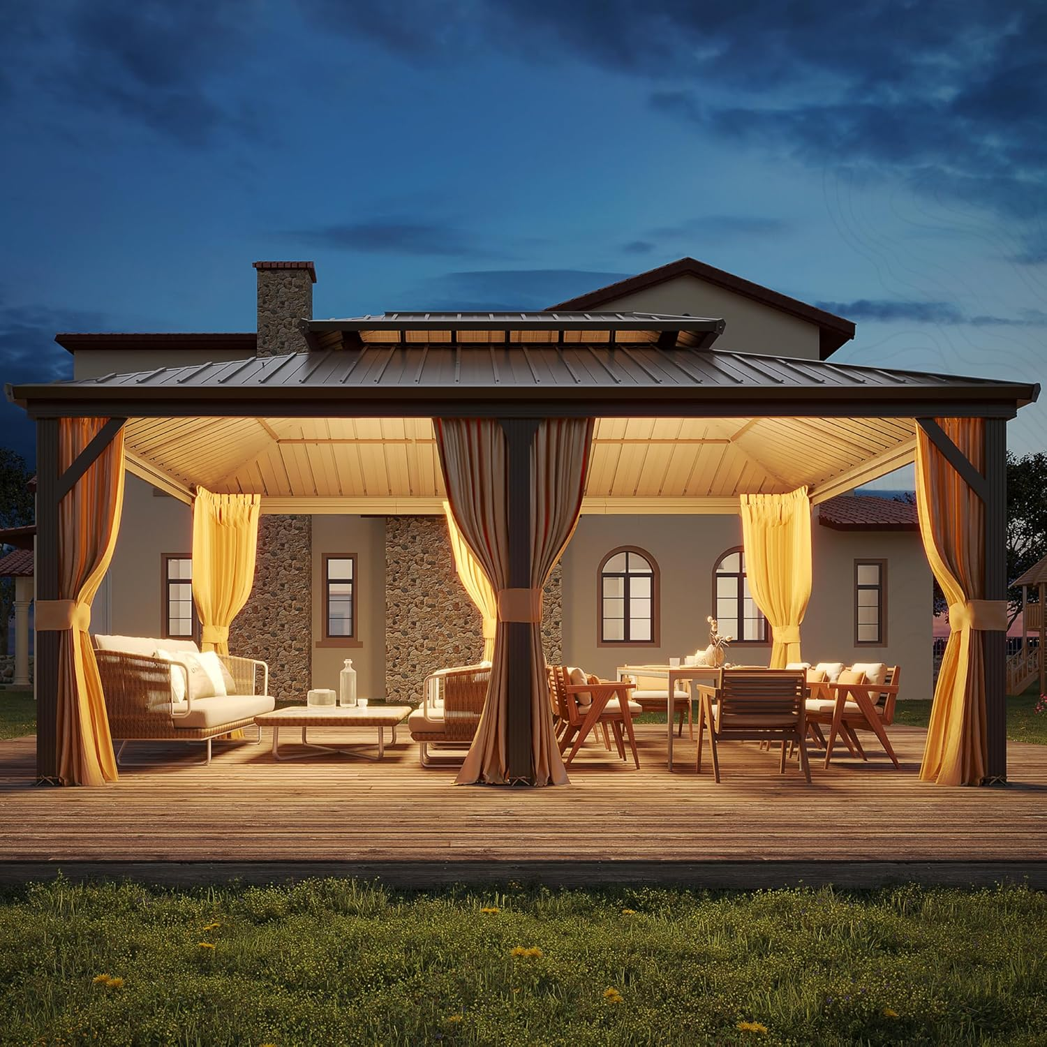 EROMMY 12X18 Hardtop Grill Gazebo with Durable Metal Roof - Perfect for Outdoor BBQ, Patio Parties & Backyard Entertaining