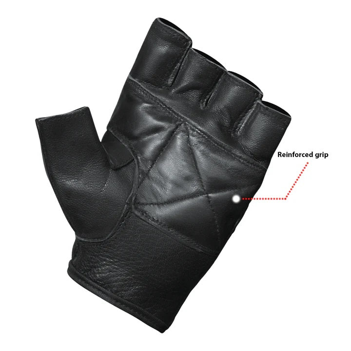 Open Road Men's Fingerless Leather Gloves - Biker & Driving Gloves for Motorcycle, Cycling & Winter Use - Touchscreen Compatible & Non-Slip Grip
