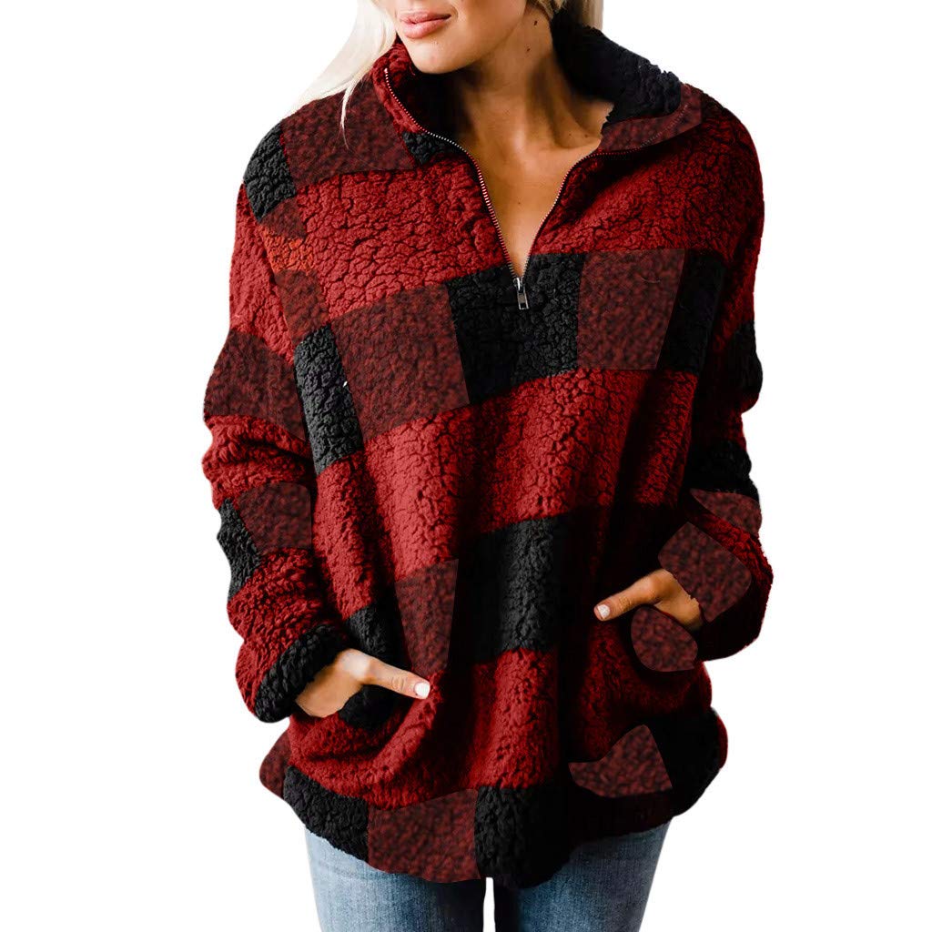 Women's Casual Long Sleeve Plaid Pocket Zipper Hoodie - Soft Pullover Hooded Sweatshirt for Teen Girls | Perfect for School, Streetwear & Winter Layering
