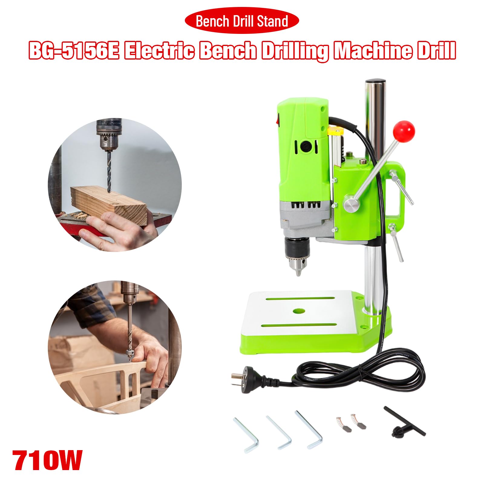 710W Benchtop Drill Press, 0-2800 RPM Portable Mini Drill Press with Green Table - Electric Bench Drill for Woodworking, Metalworking, DIY Projects & Furniture Assembly - Perfect for Home Workshops, Garage & Crafting