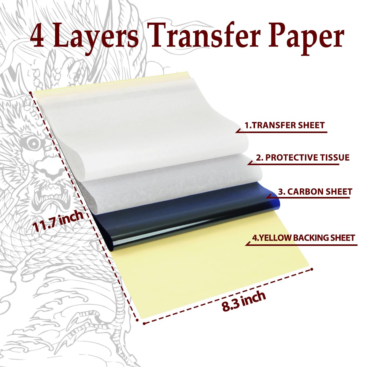100Pcs Ultra HD Thermal Tattoo Transfer Paper - 4 Layer Professional Stencil Paper for Tattoo Artists | Works with Tattoo Stencil Printers & Freehand Drawing | A4 Size | Perfect for Tattoo Studios, Home Practice & Professional Tattooing