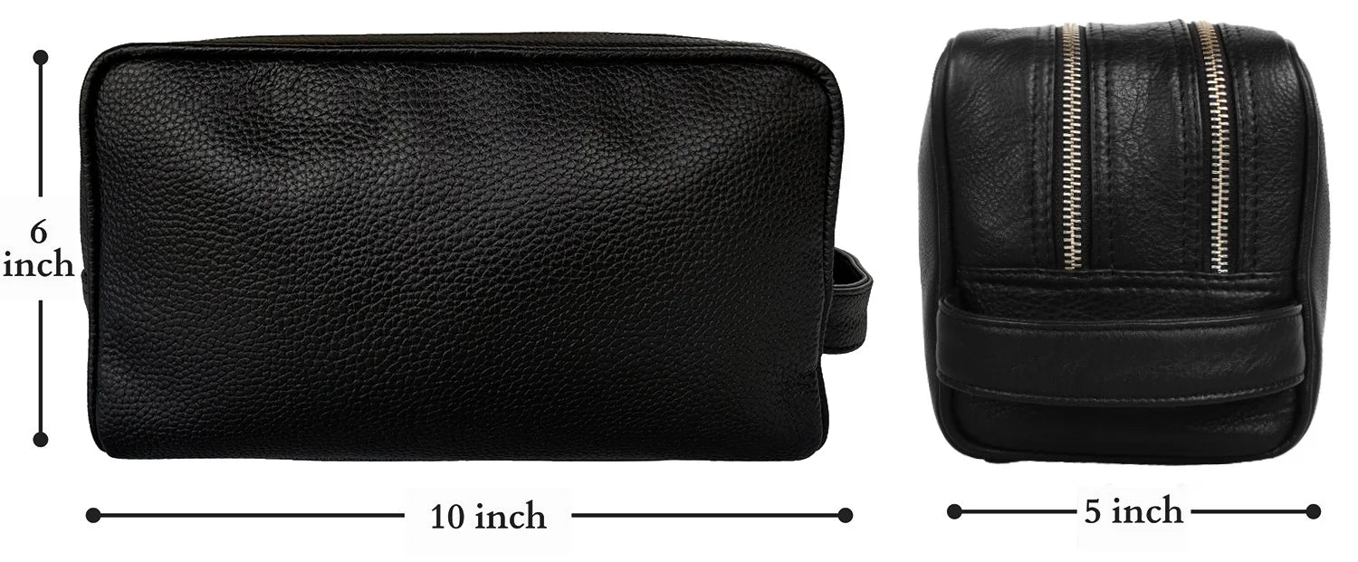 Johnny Leather Travel Toiletry Bag for Men & Women - Premium Black Leather Cosmetic Organizer - Perfect for Vacation, Gym & Business Trips