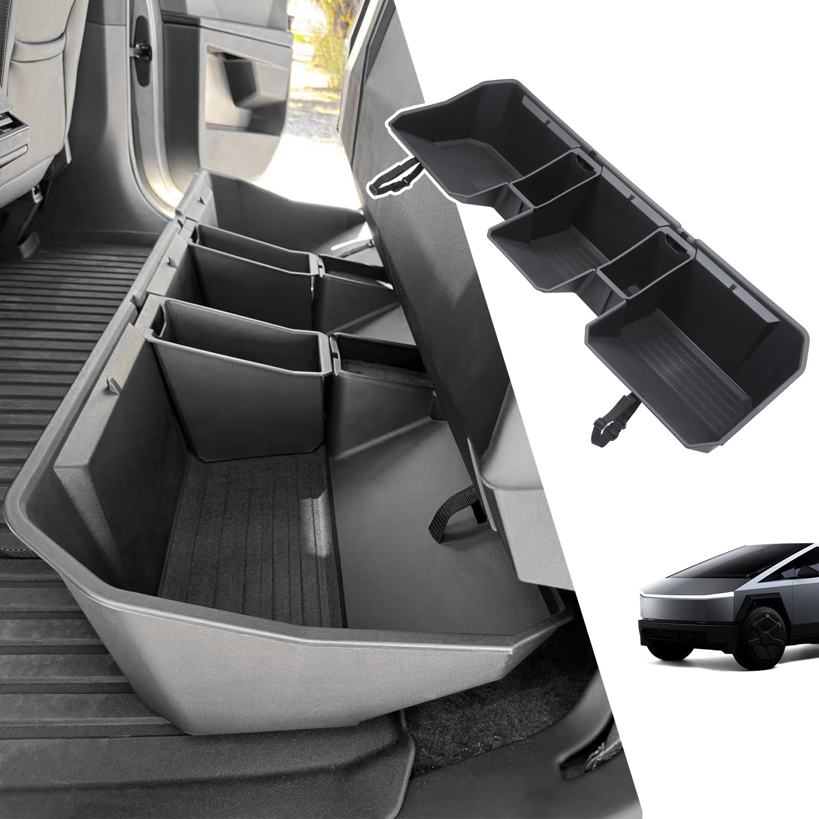 Tesla Cybertruck Rear Under Seat Storage Bin - Hidden Underseat Organizer for 2024 Cybertruck Accessories | Interior Storage Box for Tools, Emergency Kits & Car Essentials | Perfect for Road Trips & Outdoor Adventures
