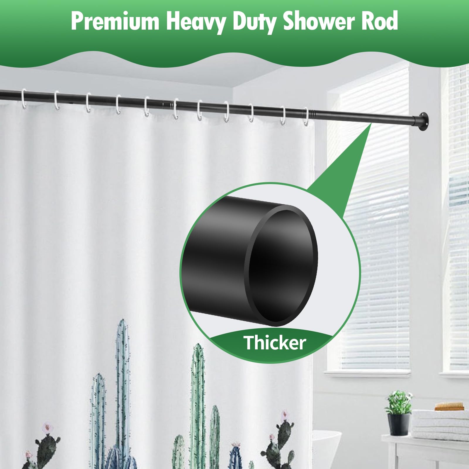 Creatyi Heavy Duty Screw-in Shower Curtain Rod - Adjustable 28 to 50 Inches, Wall Mounted Bathroom Rod for Shower, Bathtub, and Closet Organization (Black, 1 Piece)