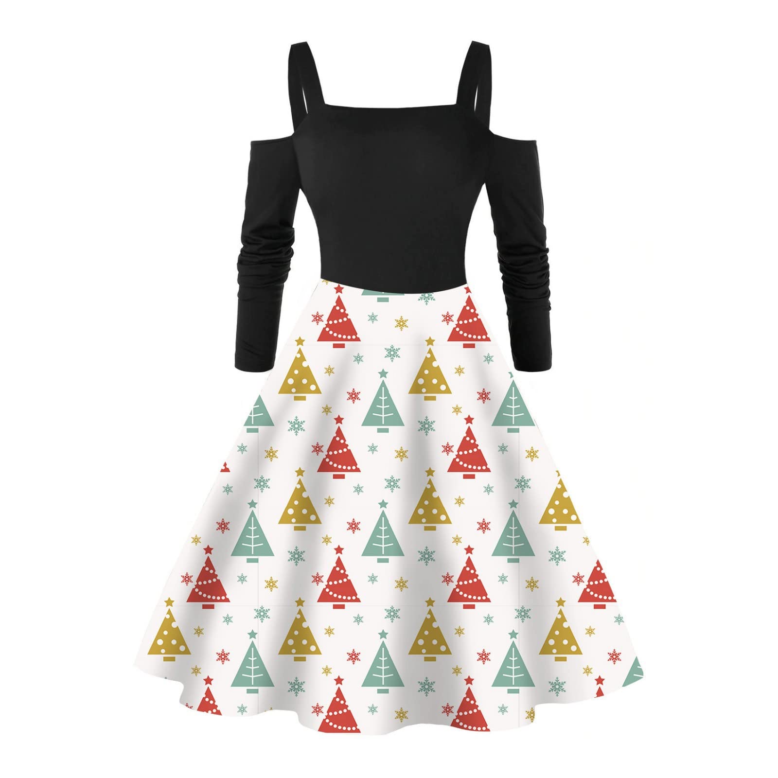Women's Summer Midi Dresses - Christmas Party Long Sleeve Off Shoulder Vintage Print Gown for Evening Events & Holiday Gatherings