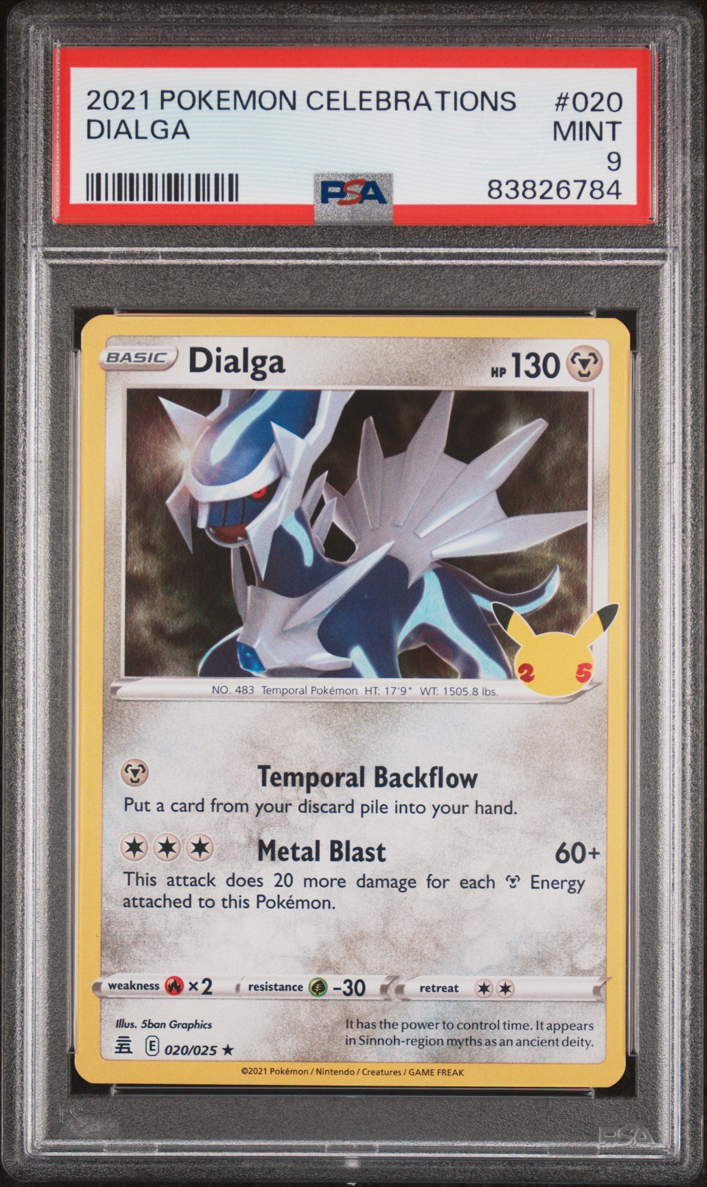 2021 Pokemon Celebrations Dialga #20 PSA 9 Graded Trading Card - Perfect for Collectors, Gaming Enthusiasts & Pokemon Battles